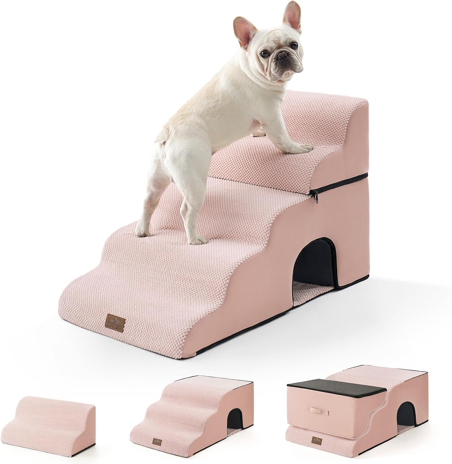 image:imageCOZY KISS Extra Wide Dog Stairs with Tunnel Detachable Large Pet Step for Small Medium Dog Puppy or Cat Ramp for High Bed Couch Sofa or Car Stable 197x33x224 inch 5 Step BlackPink