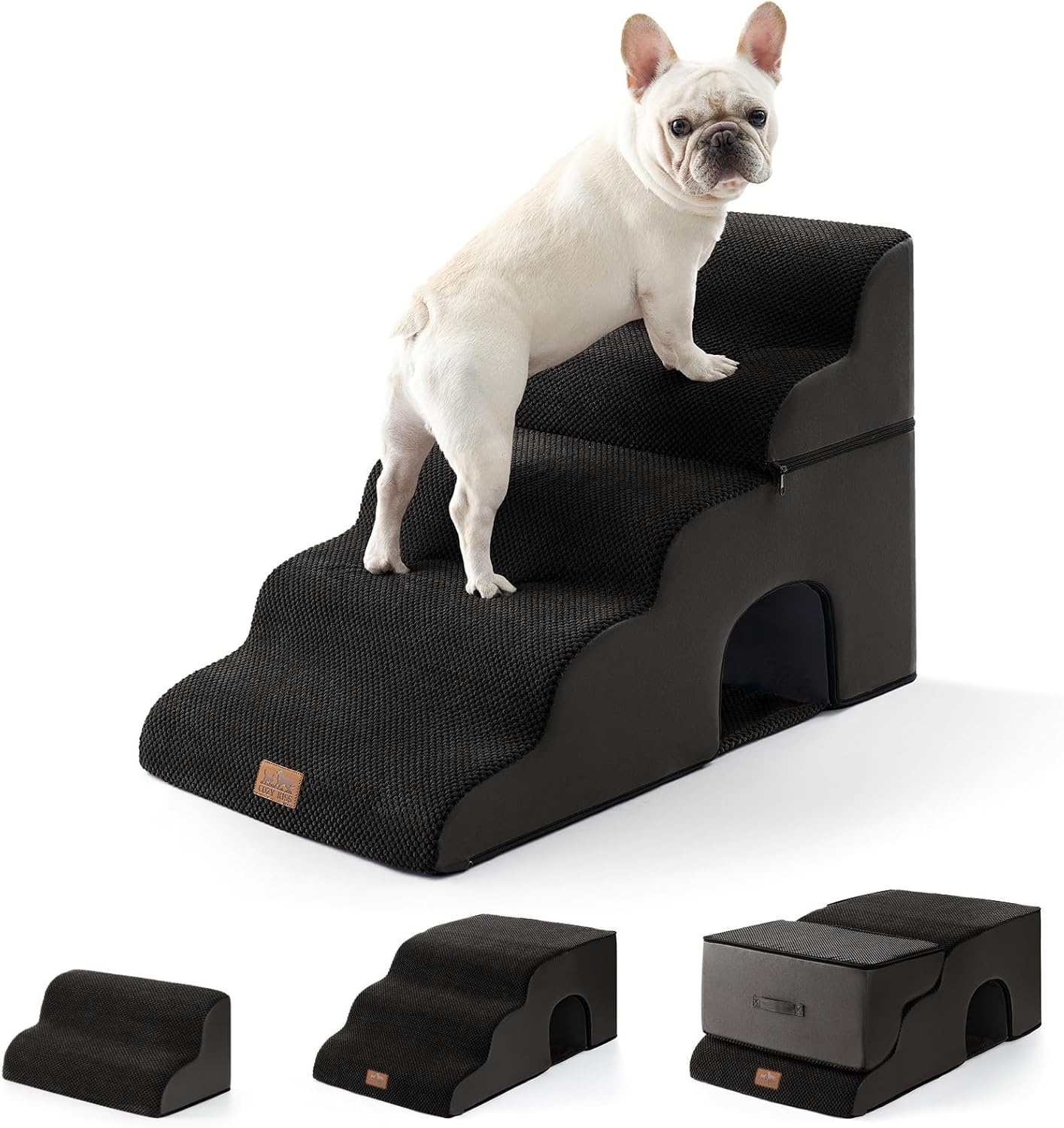 image:imageCOZY KISS Extra Wide Dog Stairs with Tunnel Detachable Large Pet Step for Small Medium Dog Puppy or Cat Ramp for High Bed Couch Sofa or Car Stable 197x33x224 inch 5 Step BlackBlack