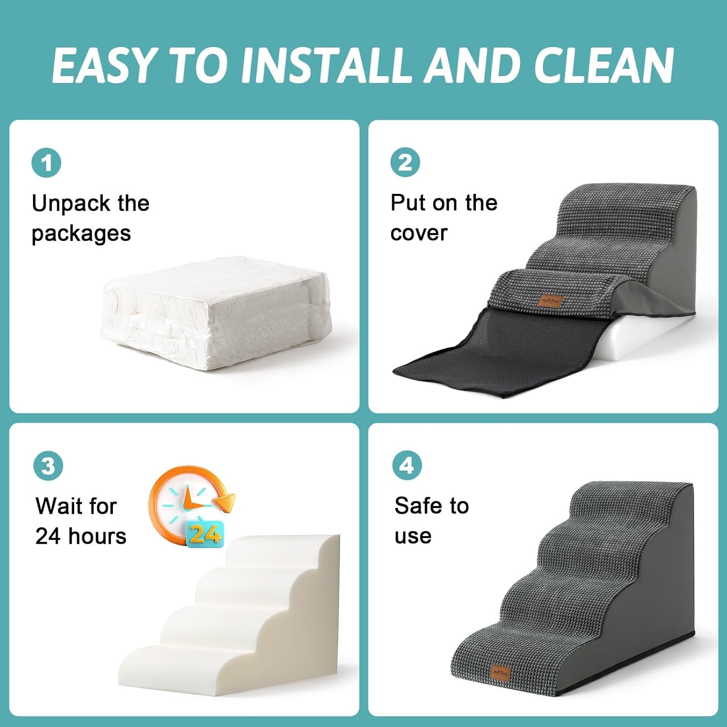 image:imageCOZY KISS Extra Wide Dog Stairs with Tunnel Detachable Large Pet Step for Small Medium Dog Puppy or Cat Ramp for High Bed Couch Sofa or Car Stable 197x33x224 inch 5 Step BlackCharcoal Grey