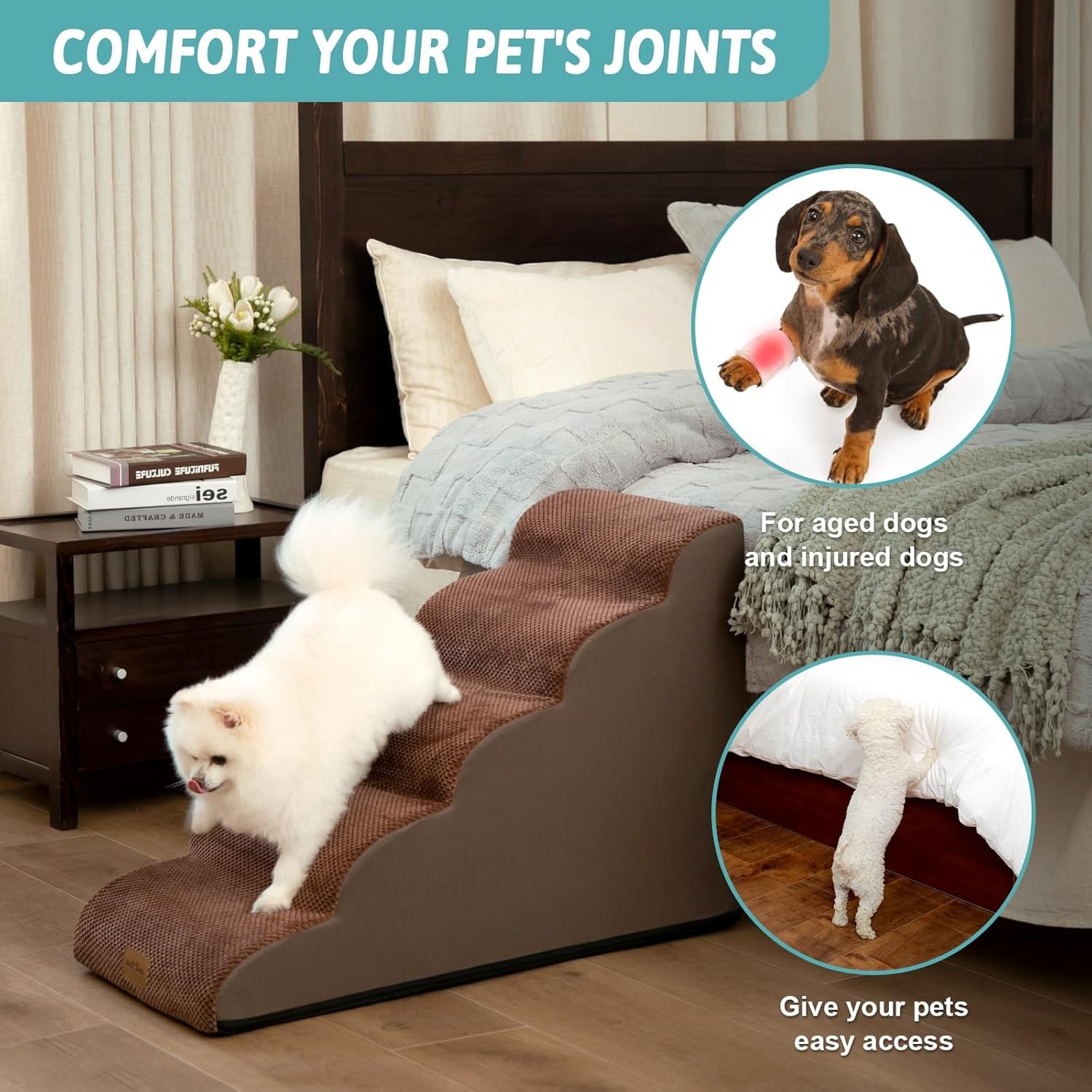 image:imageCOZY KISS Extra Wide Dog Stairs with Tunnel Detachable Large Pet Step for Small Medium Dog Puppy or Cat Ramp for High Bed Couch Sofa or Car Stable 197x33x224 inch 5 Step BlackBrown