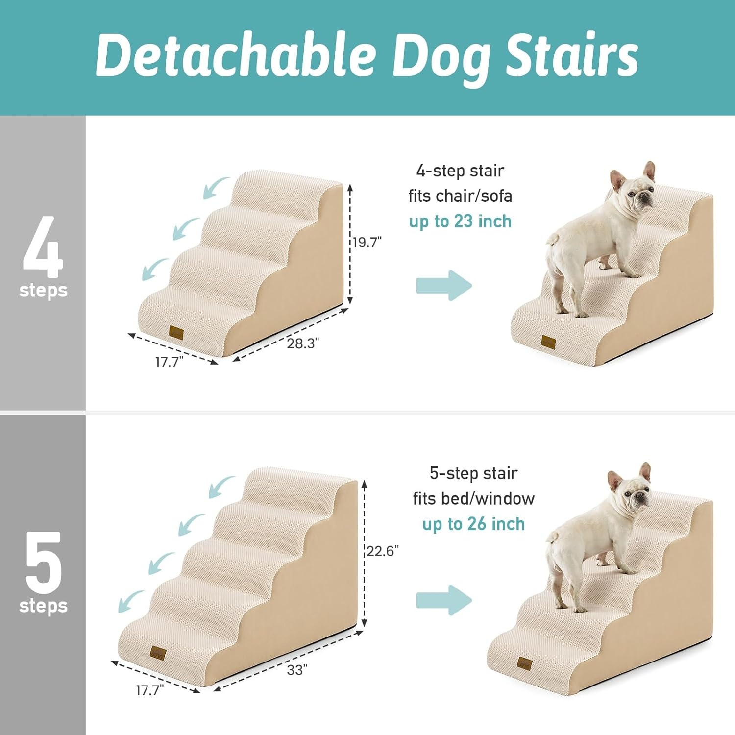 image:imageCOZY KISS Extra Wide Dog Stairs with Tunnel Detachable Large Pet Step for Small Medium Dog Puppy or Cat Ramp for High Bed Couch Sofa or Car Stable 197x33x224 inch 5 Step BlackBeige
