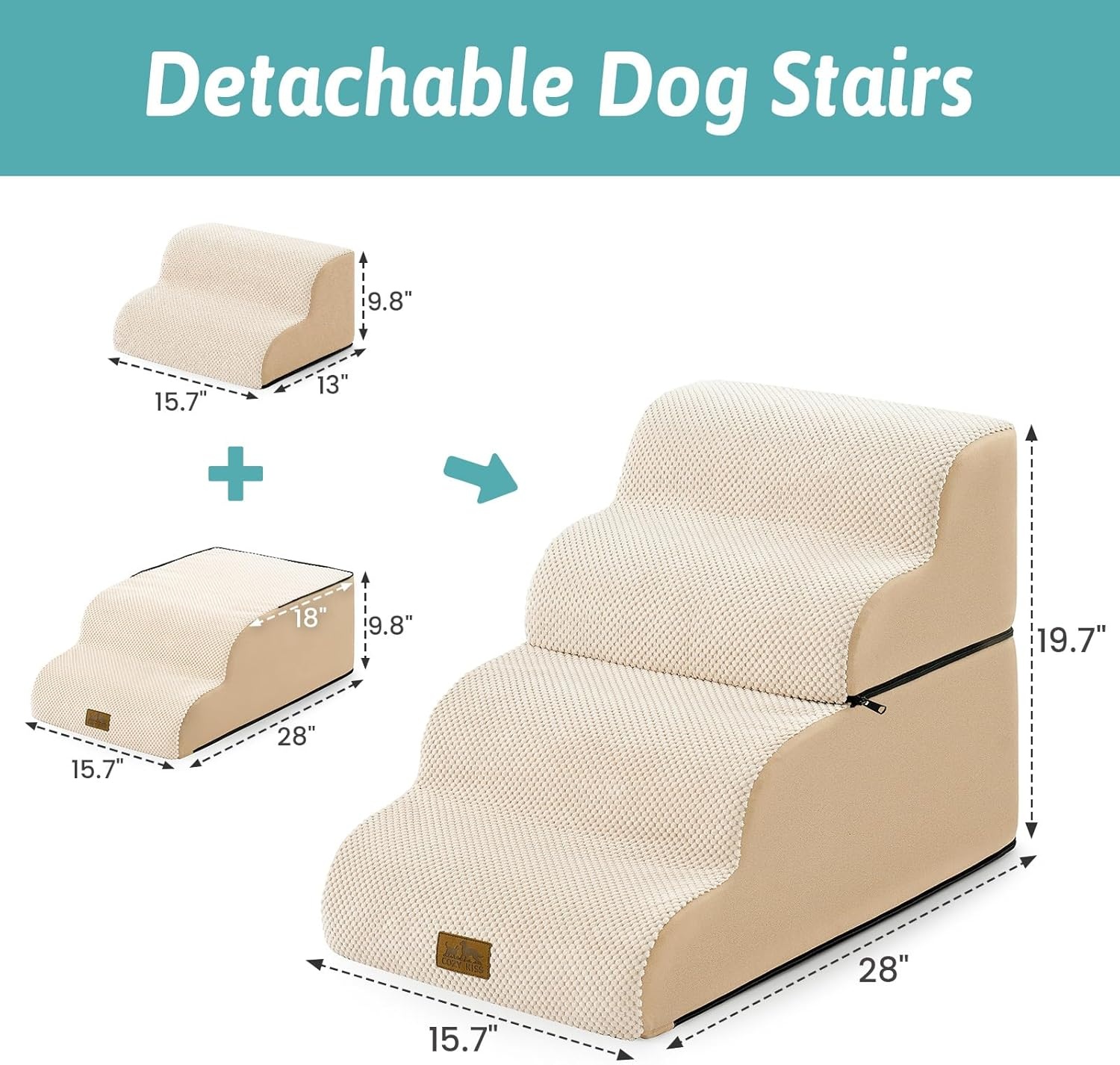 image:imageCOZY KISS Extra Wide Dog Stairs with Tunnel Detachable Large Pet Step for Small Medium Dog Puppy or Cat Ramp for High Bed Couch Sofa or Car Stable 197x33x224 inch 5 Step BlackBeige