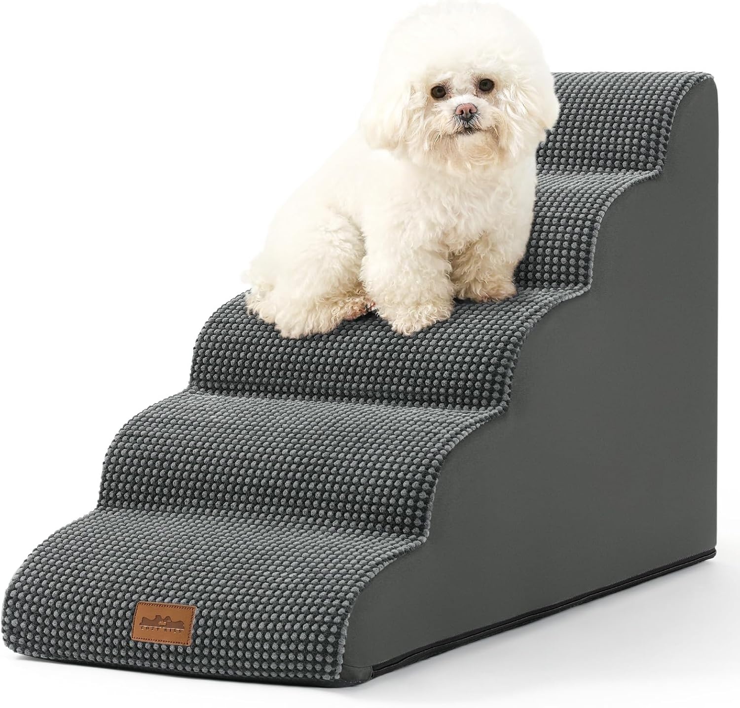 image:imageCOZY KISS Extra Wide Dog Stairs with Tunnel Detachable Large Pet Step for Small Medium Dog Puppy or Cat Ramp for High Bed Couch Sofa or Car Stable 197x33x224 inch 5 Step BlackCharcoal Grey