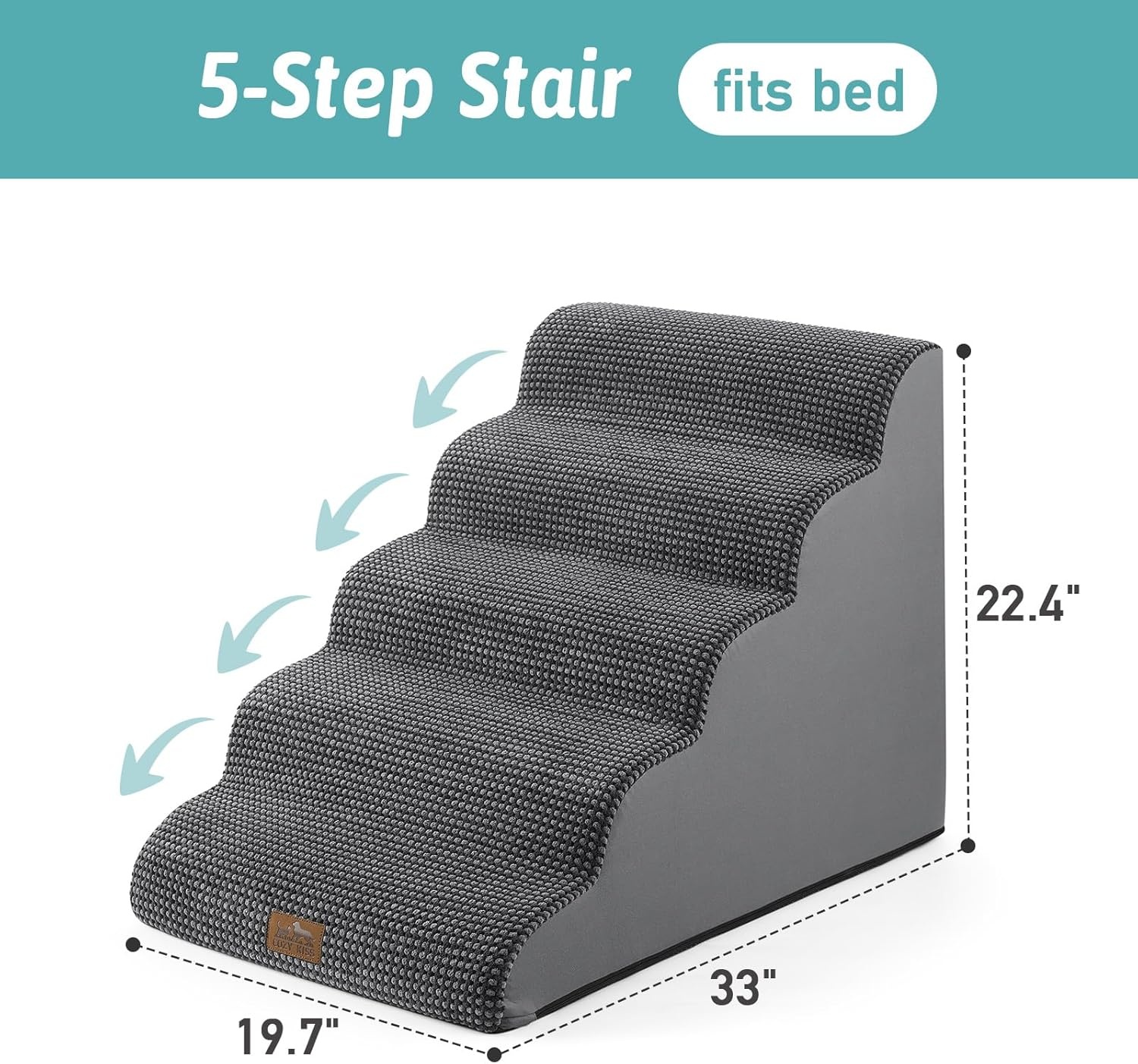 image:imageCOZY KISS Extra Wide Dog Stairs with Tunnel Detachable Large Pet Step for Small Medium Dog Puppy or Cat Ramp for High Bed Couch Sofa or Car Stable 197x33x224 inch 5 Step BlackCharcoal Grey