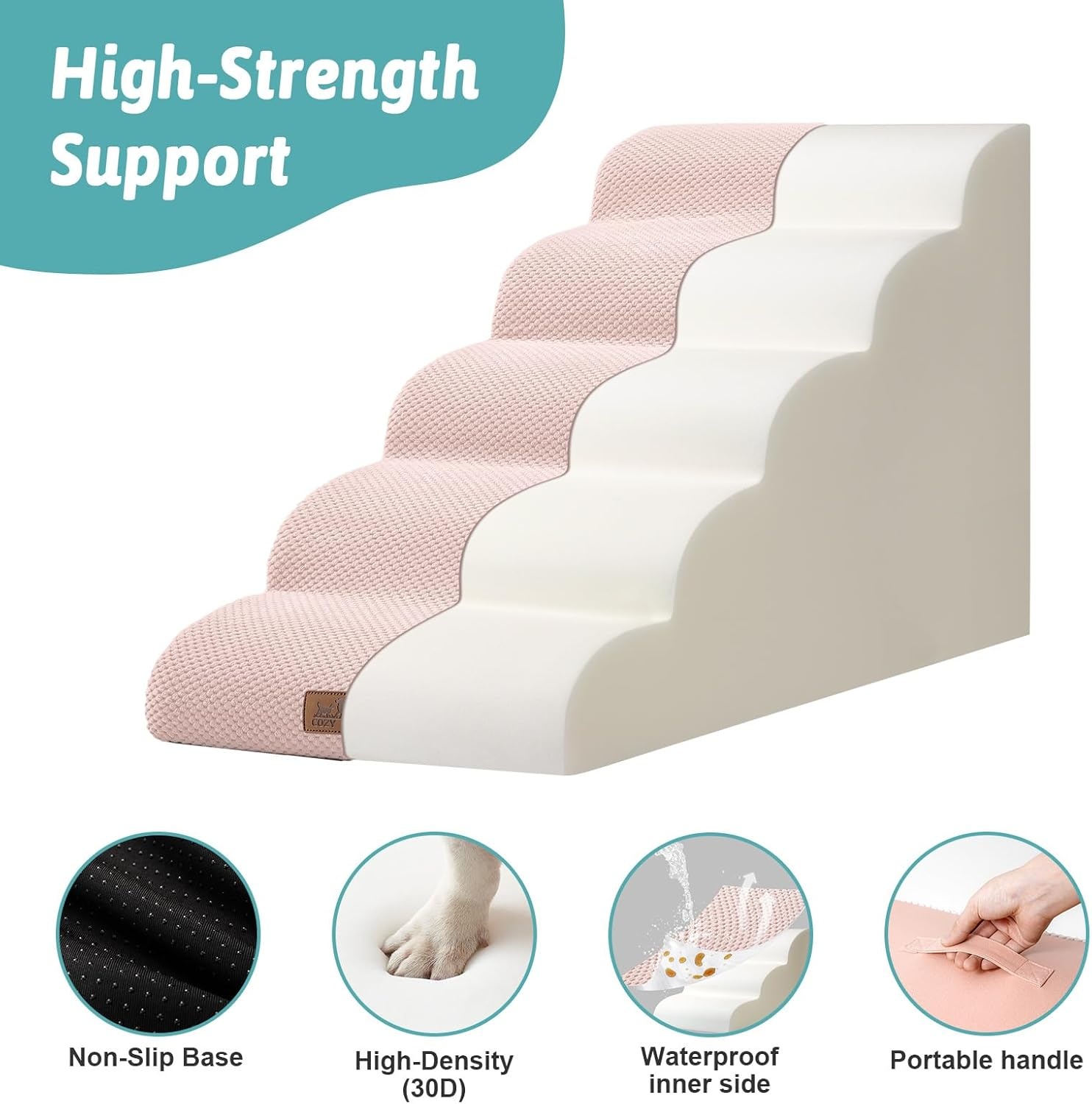image:imageCOZY KISS Extra Wide Dog Stairs with Tunnel Detachable Large Pet Step for Small Medium Dog Puppy or Cat Ramp for High Bed Couch Sofa or Car Stable 197x33x224 inch 5 Step BlackPink