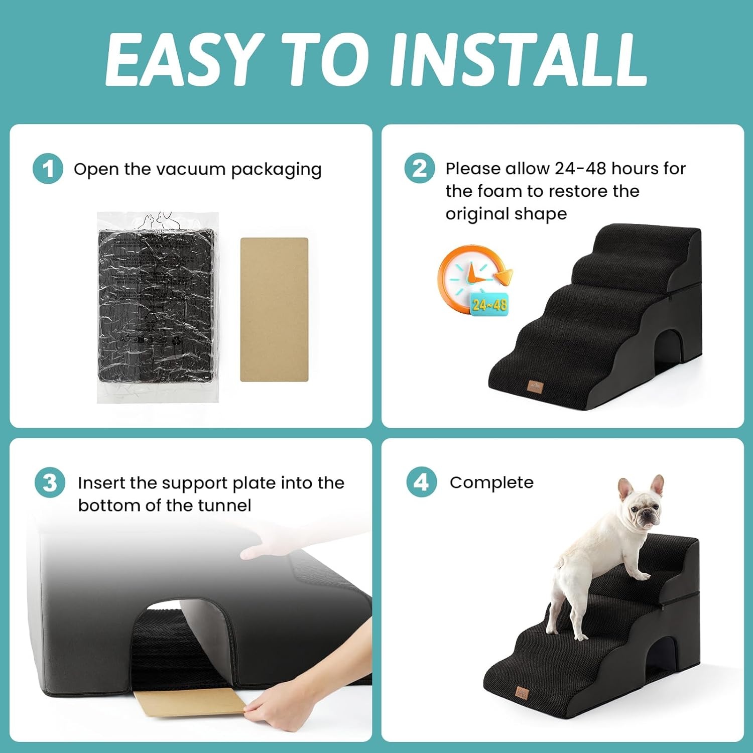 image:imageCOZY KISS Extra Wide Dog Stairs with Tunnel Detachable Large Pet Step for Small Medium Dog Puppy or Cat Ramp for High Bed Couch Sofa or Car Stable 197x33x224 inch 5 Step BlackBlack