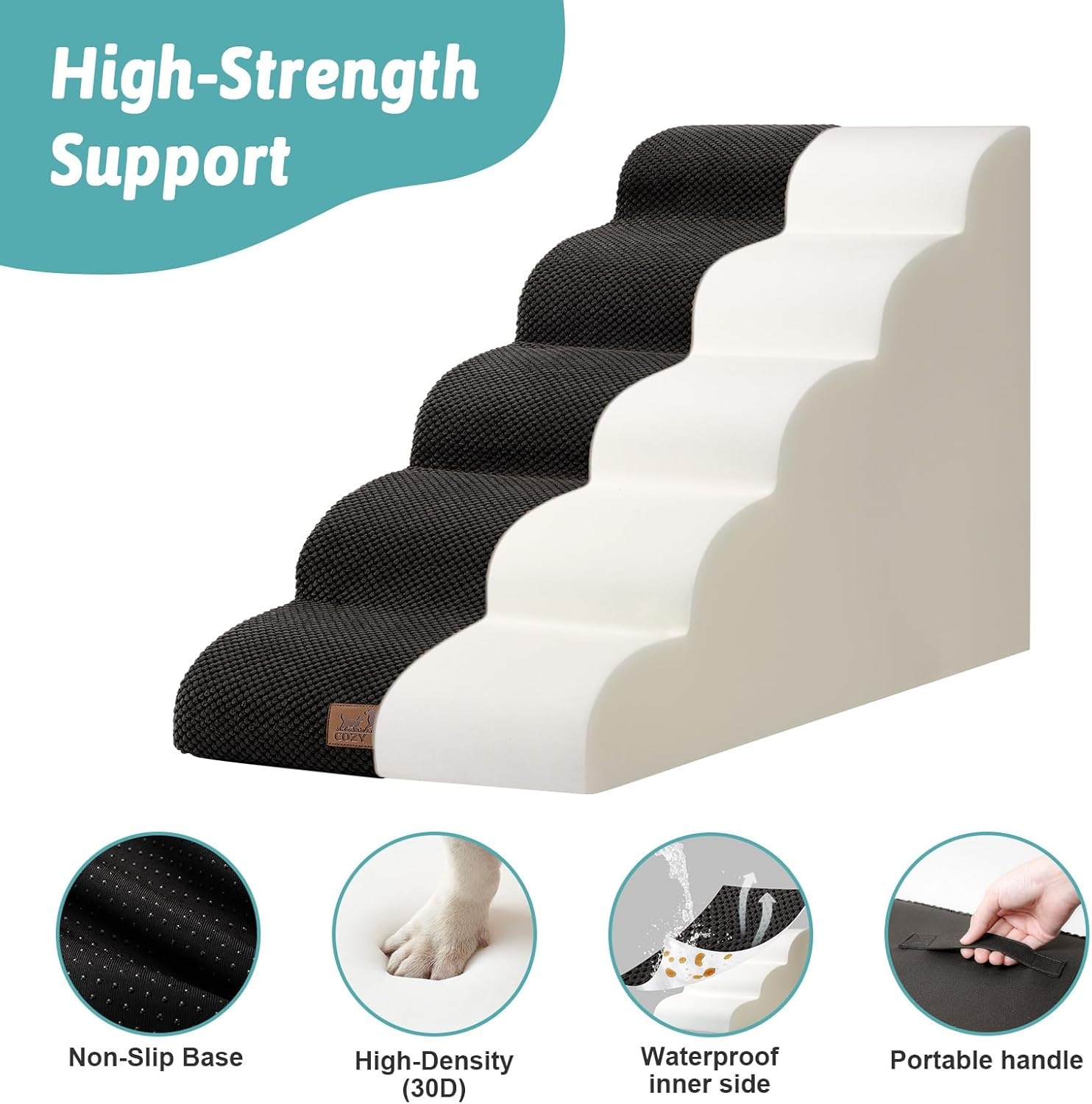 image:imageCOZY KISS Extra Wide Dog Stairs with Tunnel Detachable Large Pet Step for Small Medium Dog Puppy or Cat Ramp for High Bed Couch Sofa or Car Stable 197x33x224 inch 5 Step BlackBlack