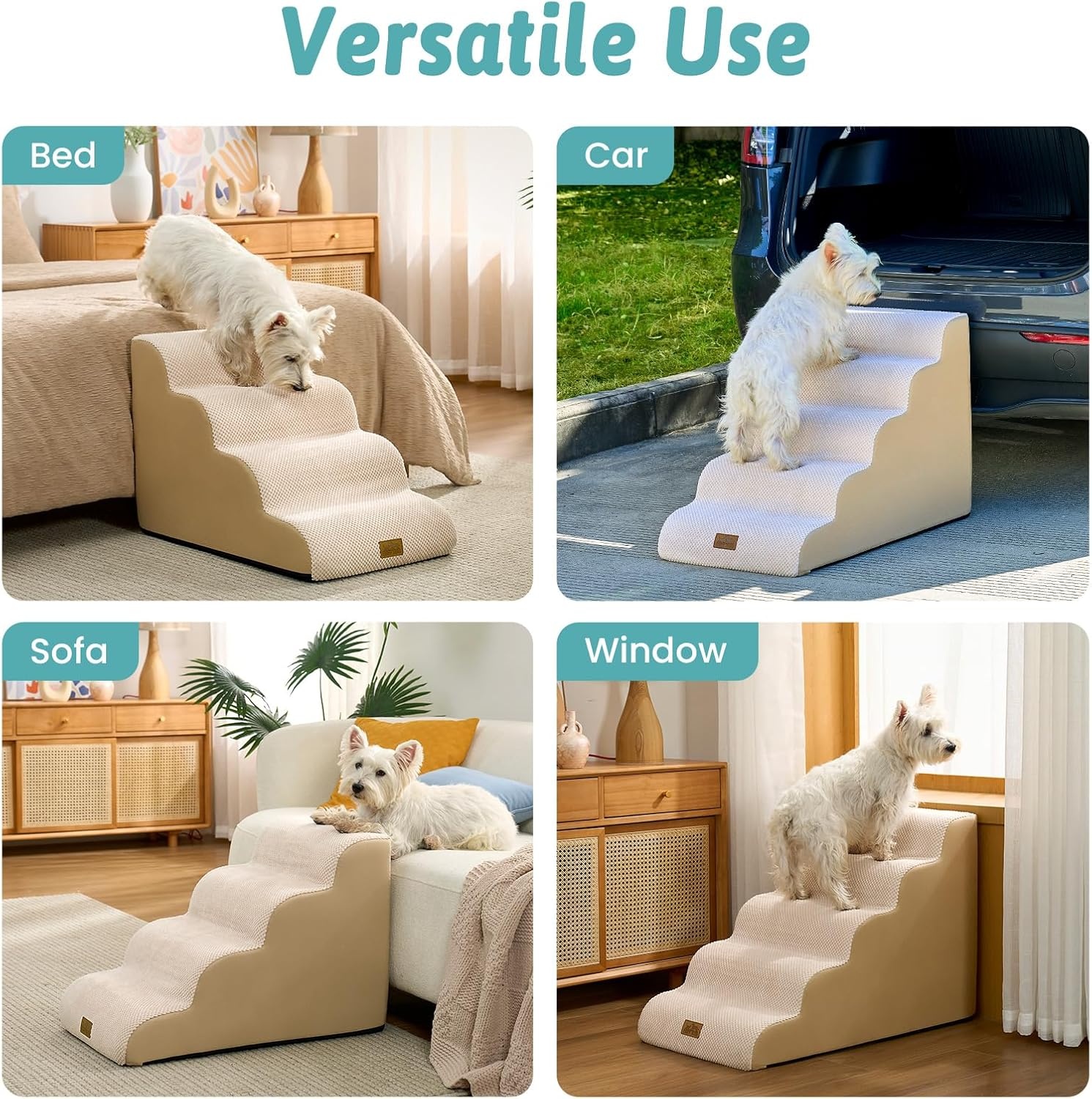 image:imageCOZY KISS Extra Wide Dog Stairs with Tunnel Detachable Large Pet Step for Small Medium Dog Puppy or Cat Ramp for High Bed Couch Sofa or Car Stable 197x33x224 inch 5 Step BlackBeige