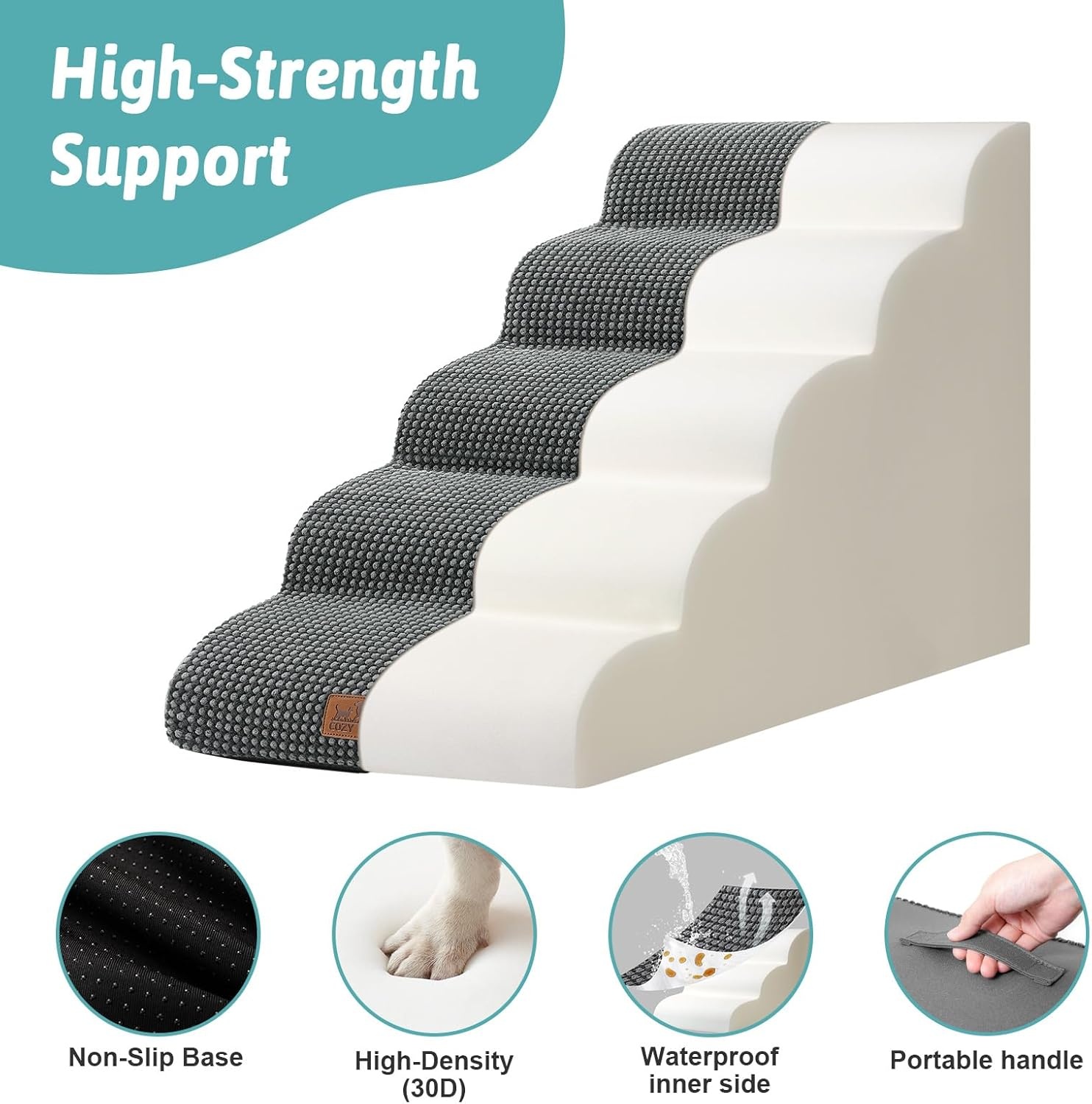 image:imageCOZY KISS Extra Wide Dog Stairs with Tunnel Detachable Large Pet Step for Small Medium Dog Puppy or Cat Ramp for High Bed Couch Sofa or Car Stable 197x33x224 inch 5 Step BlackCharcoal Grey
