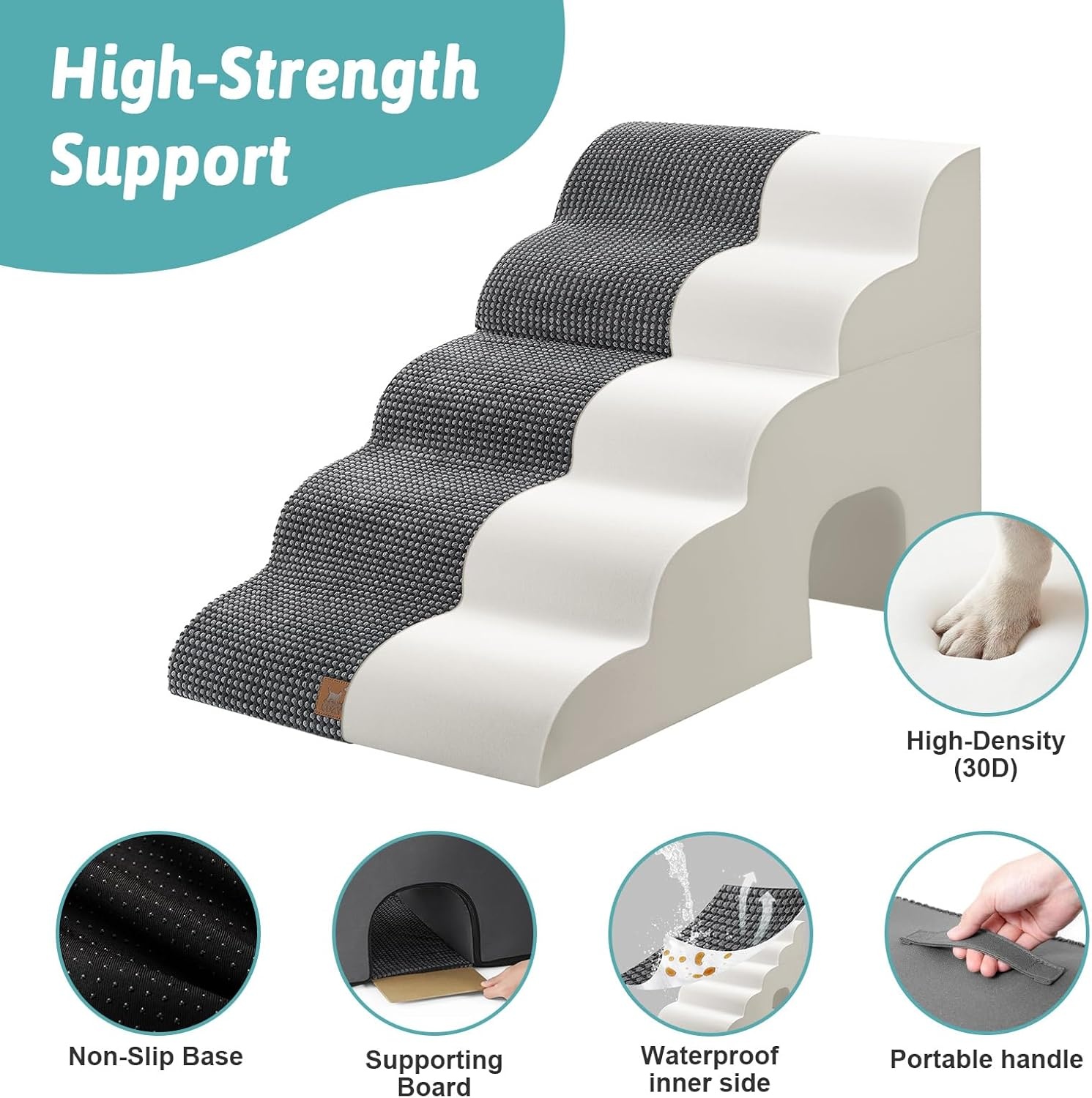 image:imageCOZY KISS Extra Wide Dog Stairs with Tunnel Detachable Large Pet Step for Small Medium Dog Puppy or Cat Ramp for High Bed Couch Sofa or Car Stable 197x33x224 inch 5 Step BlackCharcoal Grey