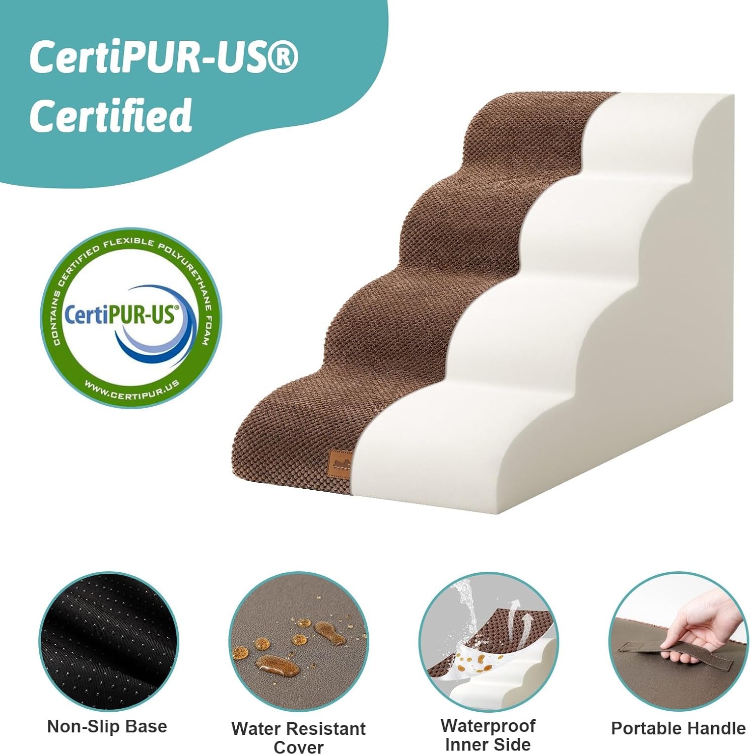 image:imageCOZY KISS Extra Wide Dog Stairs with Tunnel Detachable Large Pet Step for Small Medium Dog Puppy or Cat Ramp for High Bed Couch Sofa or Car Stable 197x33x224 inch 5 Step BlackBrown