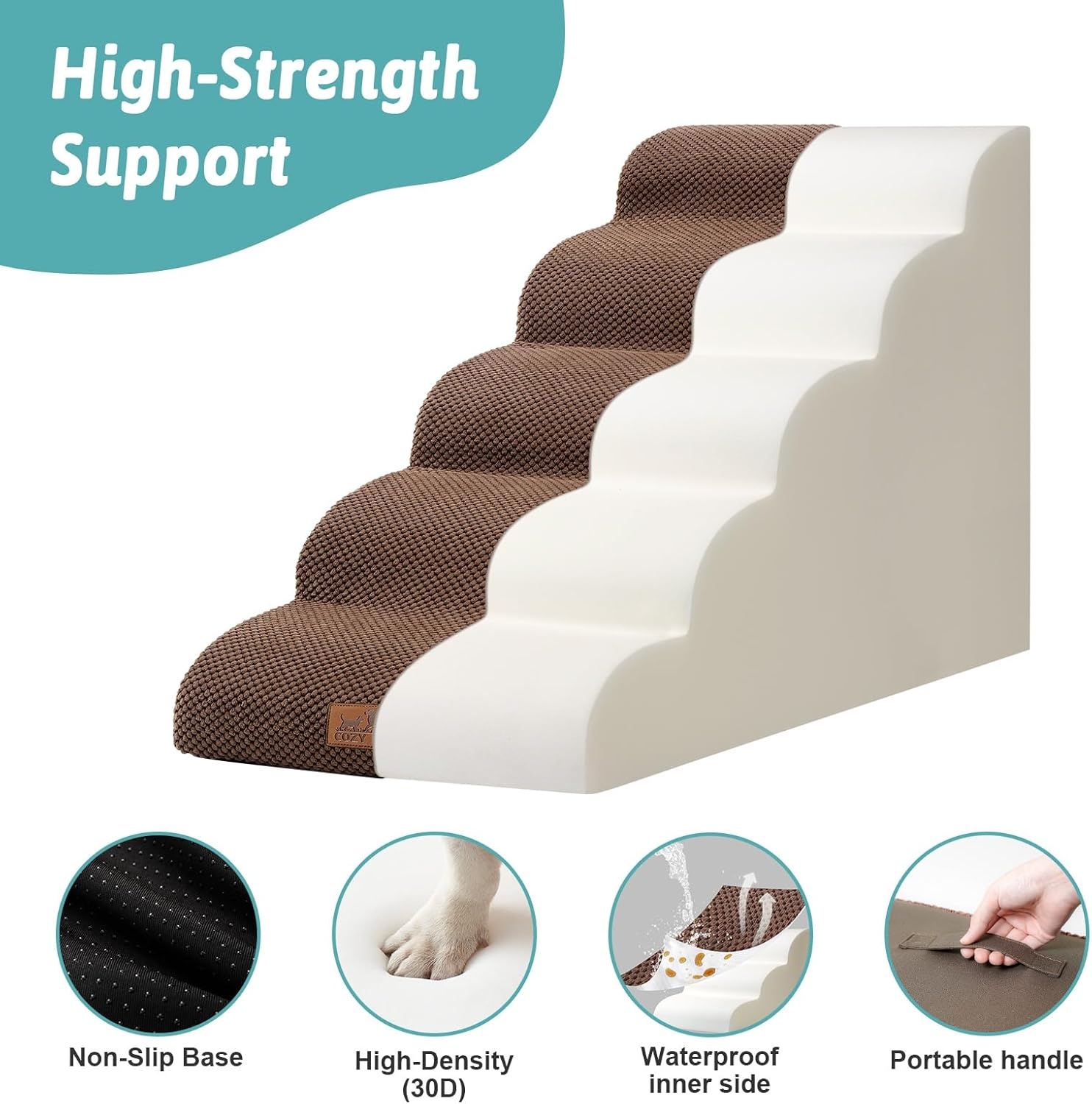 image:imageCOZY KISS Extra Wide Dog Stairs with Tunnel Detachable Large Pet Step for Small Medium Dog Puppy or Cat Ramp for High Bed Couch Sofa or Car Stable 197x33x224 inch 5 Step BlackBrown