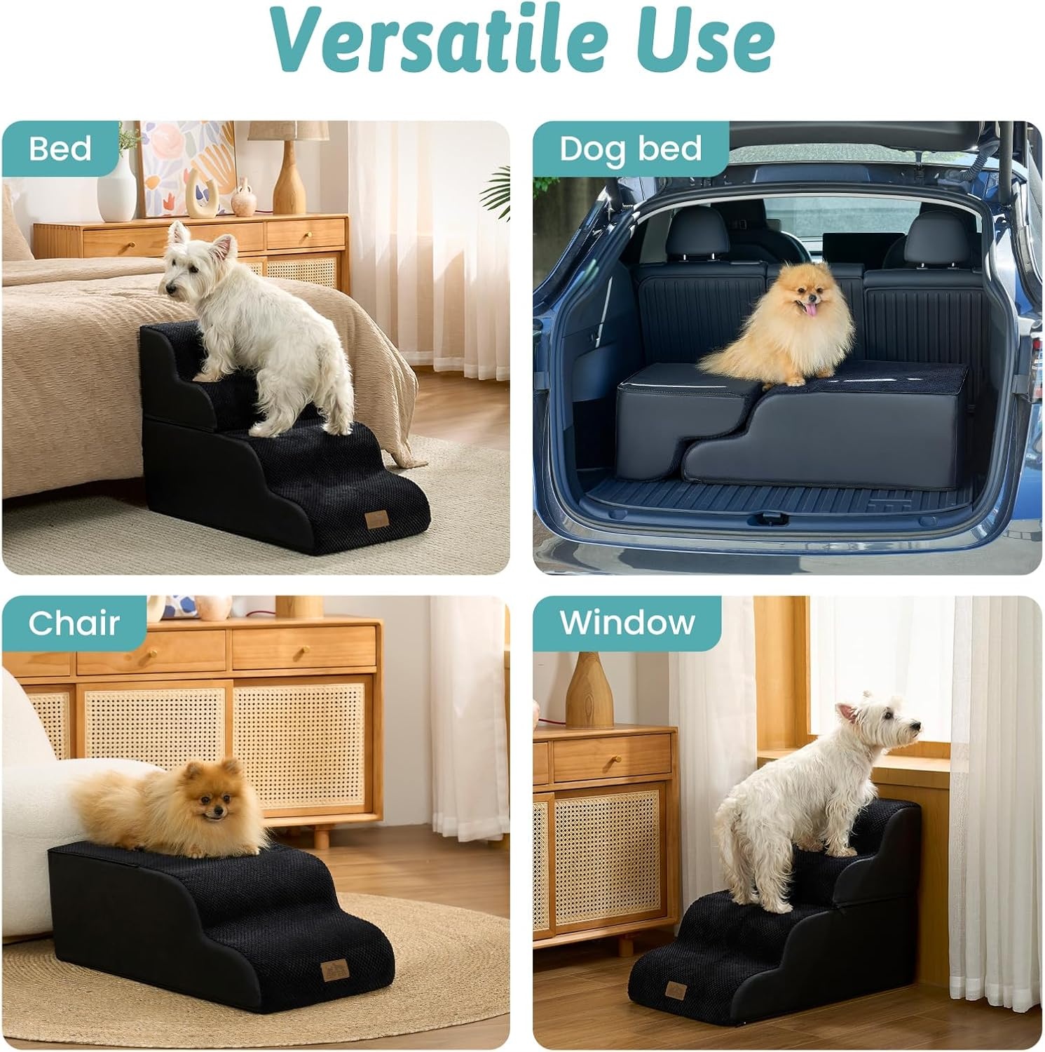 image:imageCOZY KISS Extra Wide Dog Stairs with Tunnel Detachable Large Pet Step for Small Medium Dog Puppy or Cat Ramp for High Bed Couch Sofa or Car Stable 197x33x224 inch 5 Step BlackBlack