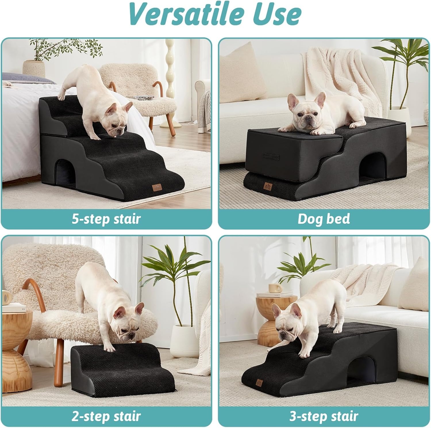 image:imageCOZY KISS Extra Wide Dog Stairs with Tunnel Detachable Large Pet Step for Small Medium Dog Puppy or Cat Ramp for High Bed Couch Sofa or Car Stable 197x33x224 inch 5 Step BlackBlack