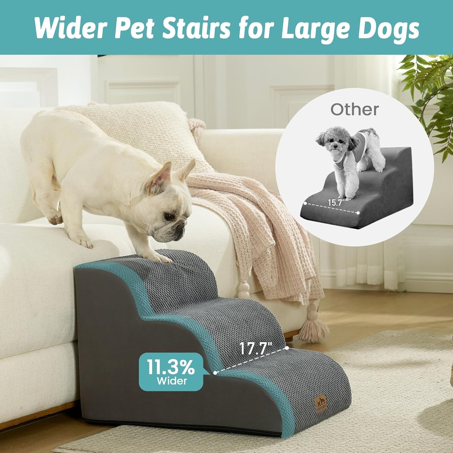 image:imageCOZY KISS Extra Wide Dog Stairs with Tunnel Detachable Large Pet Step for Small Medium Dog Puppy or Cat Ramp for High Bed Couch Sofa or Car Stable 197x33x224 inch 5 Step BlackDark Grey