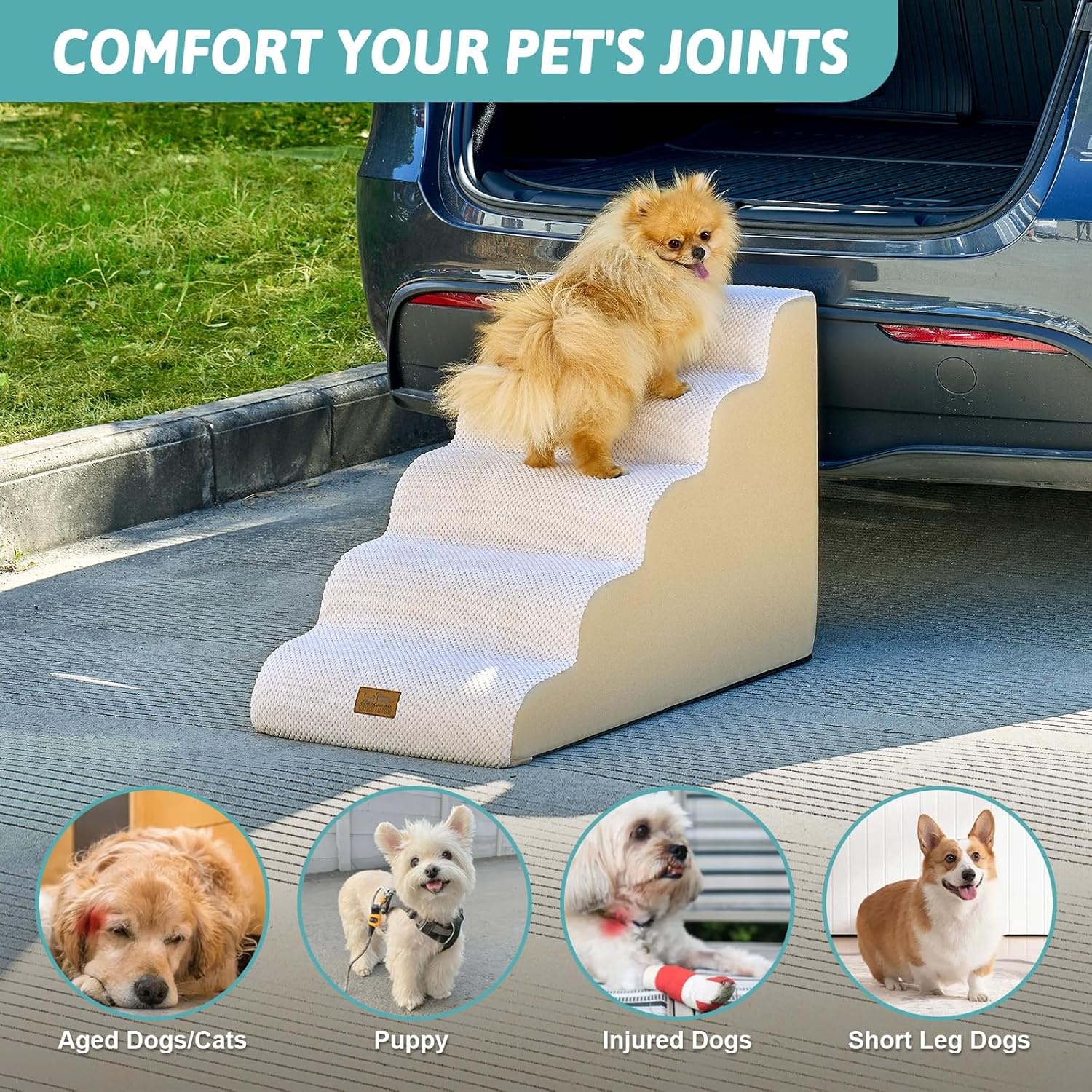 image:imageCOZY KISS Extra Wide Dog Stairs with Tunnel Detachable Large Pet Step for Small Medium Dog Puppy or Cat Ramp for High Bed Couch Sofa or Car Stable 197x33x224 inch 5 Step BlackBeige