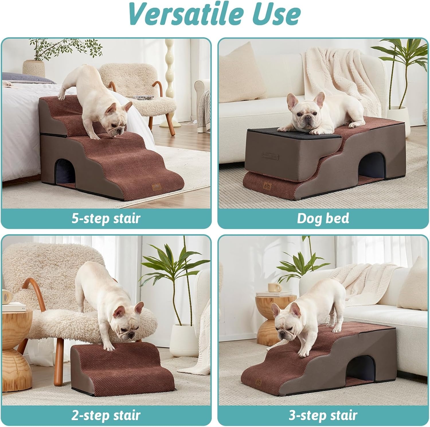image:imageCOZY KISS Extra Wide Dog Stairs with Tunnel Detachable Large Pet Step for Small Medium Dog Puppy or Cat Ramp for High Bed Couch Sofa or Car Stable 197x33x224 inch 5 Step BlackBrown