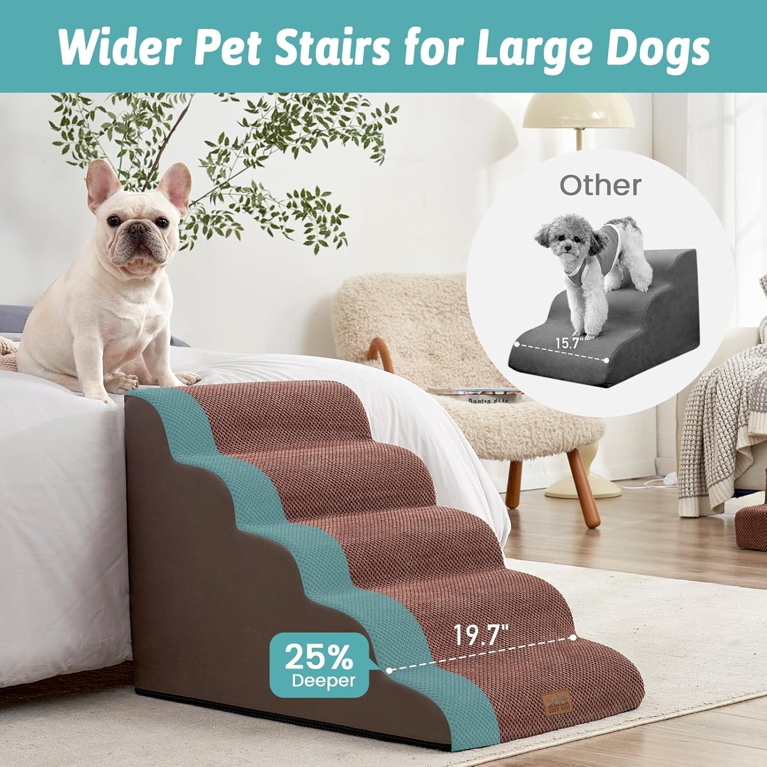 image:imageCOZY KISS Extra Wide Dog Stairs with Tunnel Detachable Large Pet Step for Small Medium Dog Puppy or Cat Ramp for High Bed Couch Sofa or Car Stable 197x33x224 inch 5 Step BlackBrown