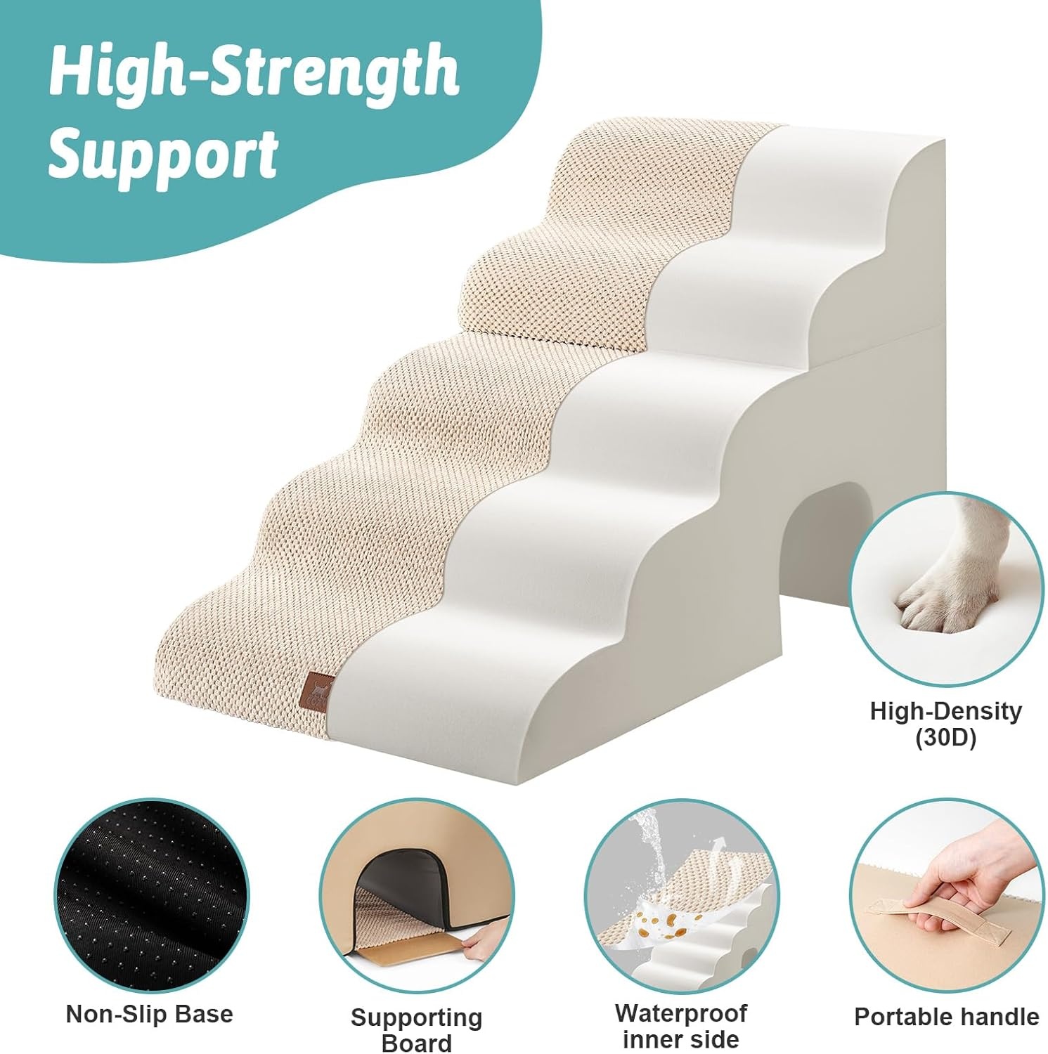 image:imageCOZY KISS Extra Wide Dog Stairs with Tunnel Detachable Large Pet Step for Small Medium Dog Puppy or Cat Ramp for High Bed Couch Sofa or Car Stable 197x33x224 inch 5 Step BlackBeige