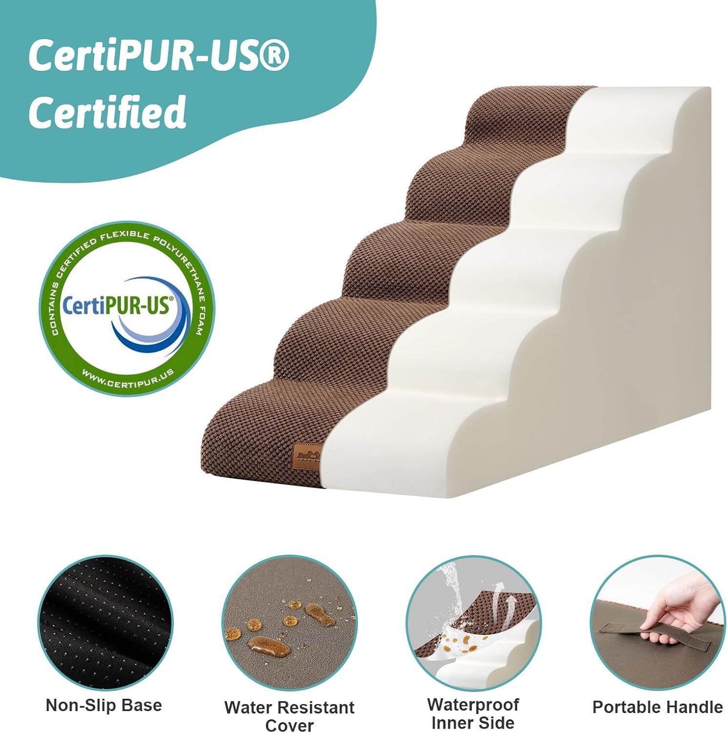 image:imageCOZY KISS Extra Wide Dog Stairs with Tunnel Detachable Large Pet Step for Small Medium Dog Puppy or Cat Ramp for High Bed Couch Sofa or Car Stable 197x33x224 inch 5 Step BlackBrown