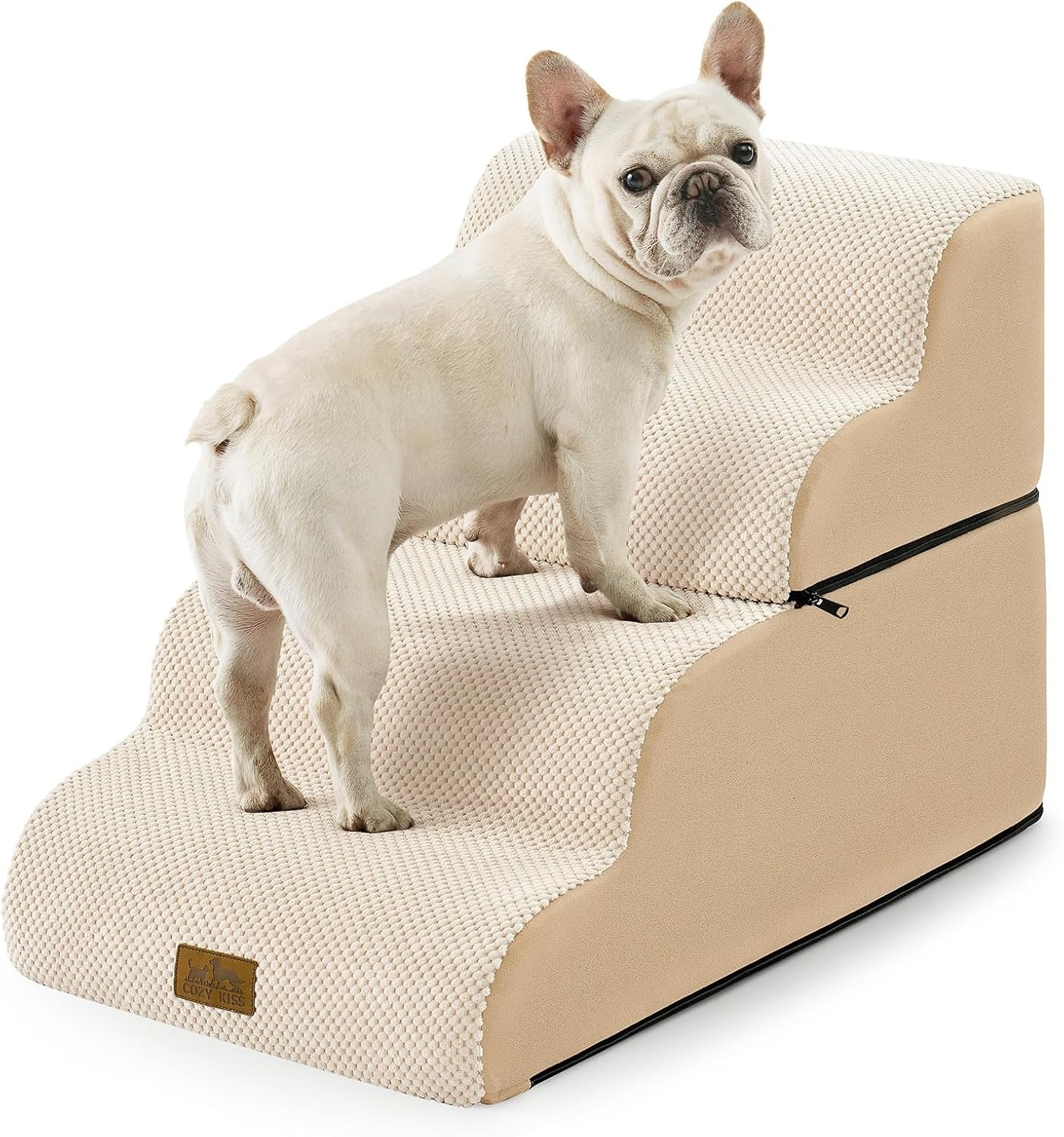 image:imageCOZY KISS Extra Wide Dog Stairs with Tunnel Detachable Large Pet Step for Small Medium Dog Puppy or Cat Ramp for High Bed Couch Sofa or Car Stable 197x33x224 inch 5 Step BlackBeige