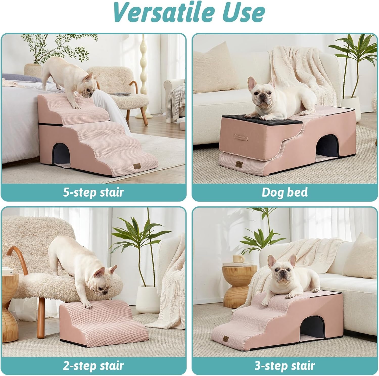 image:imageCOZY KISS Extra Wide Dog Stairs with Tunnel Detachable Large Pet Step for Small Medium Dog Puppy or Cat Ramp for High Bed Couch Sofa or Car Stable 197x33x224 inch 5 Step BlackPink