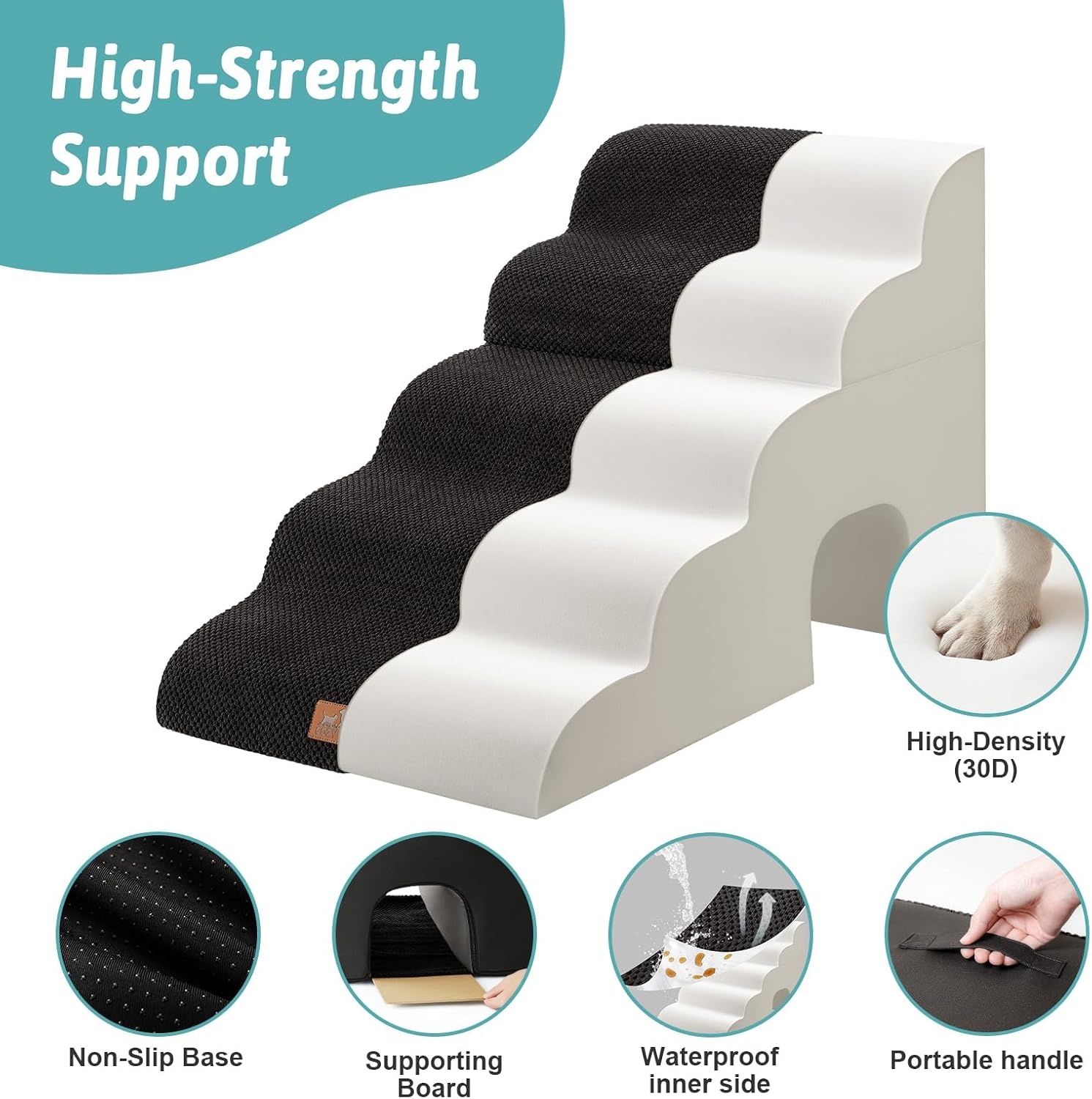 image:imageCOZY KISS Extra Wide Dog Stairs with Tunnel Detachable Large Pet Step for Small Medium Dog Puppy or Cat Ramp for High Bed Couch Sofa or Car Stable 197x33x224 inch 5 Step BlackBlack