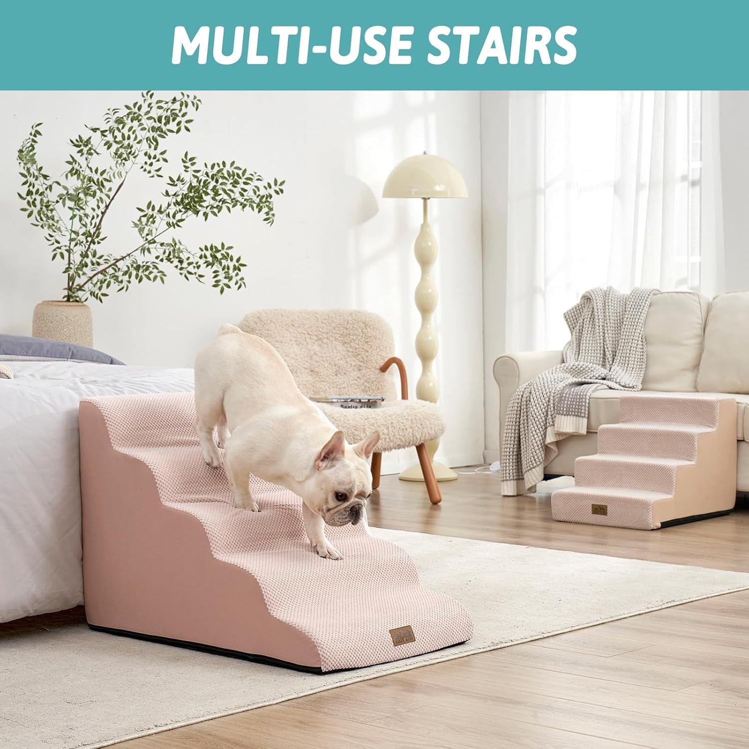 image:imageCOZY KISS Extra Wide Dog Stairs with Tunnel Detachable Large Pet Step for Small Medium Dog Puppy or Cat Ramp for High Bed Couch Sofa or Car Stable 197x33x224 inch 5 Step BlackPink