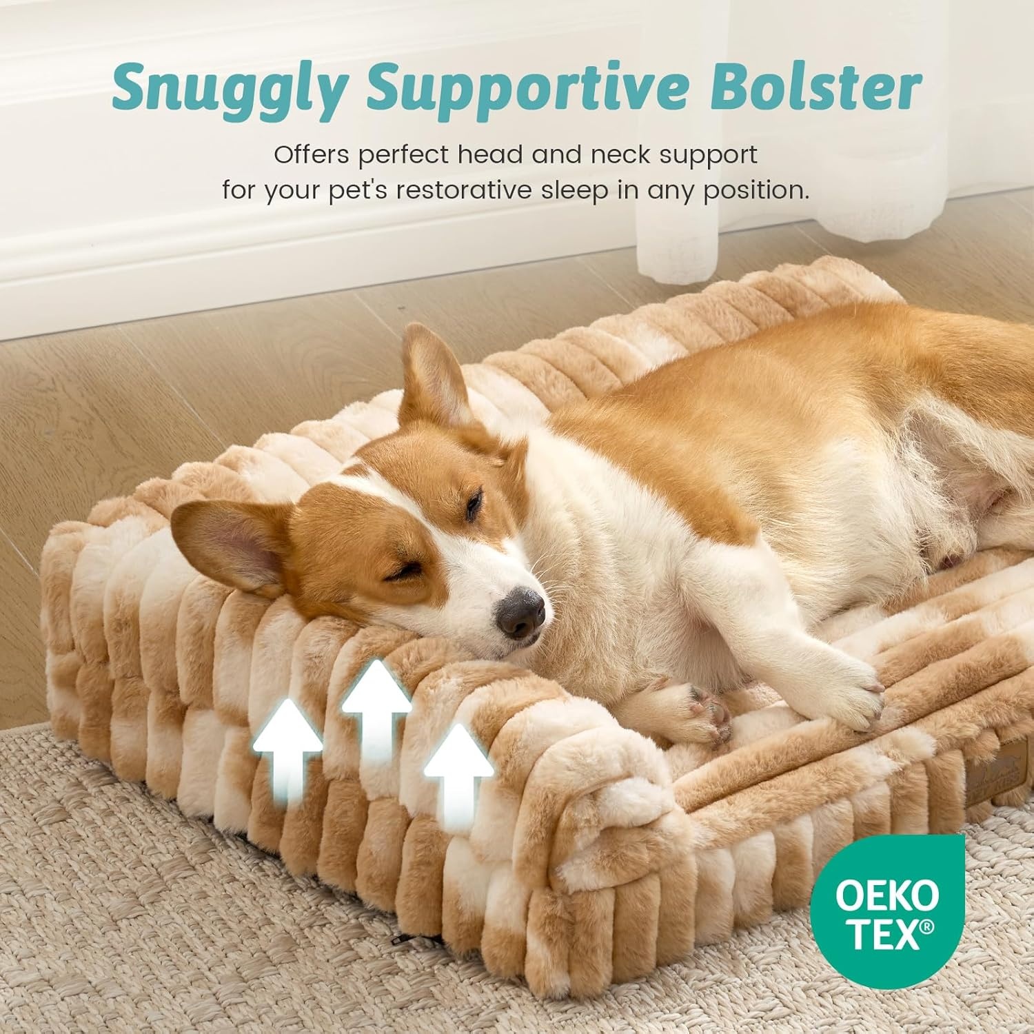image:imageCOZY KISS Medium Dog Bed Faux Rabbit Fur Orthopedic Foam Dog Bed with Sides Removable Washable Cover amp Waterproof Lining Comfortable Pet Couch for Medium Dogs Cream 36 L x 27 W x 65 ThTieDye Brown