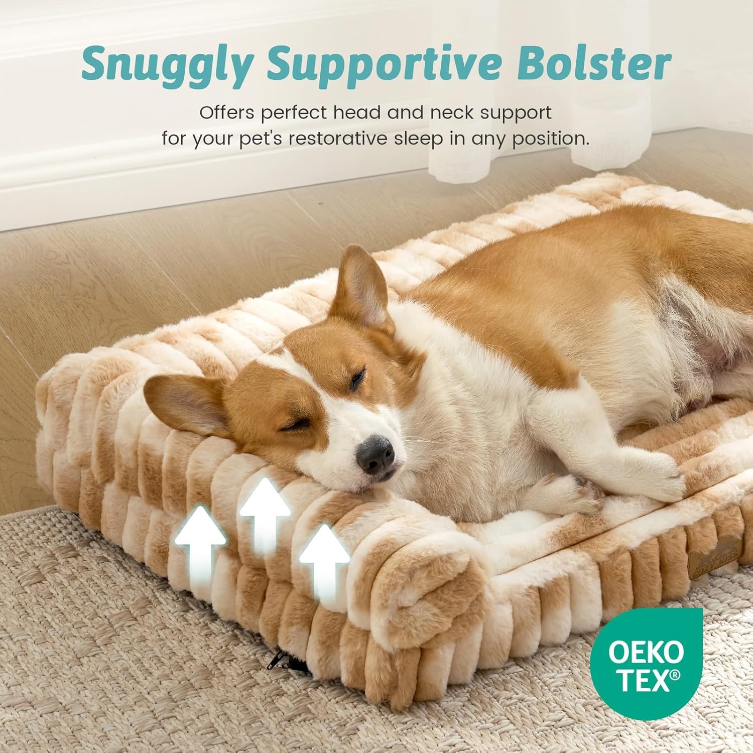 image:imageCOZY KISS Medium Dog Bed Faux Rabbit Fur Orthopedic Foam Dog Bed with Sides Removable Washable Cover amp Waterproof Lining Comfortable Pet Couch for Medium Dogs Cream 36 L x 27 W x 65 ThTieDye Brown