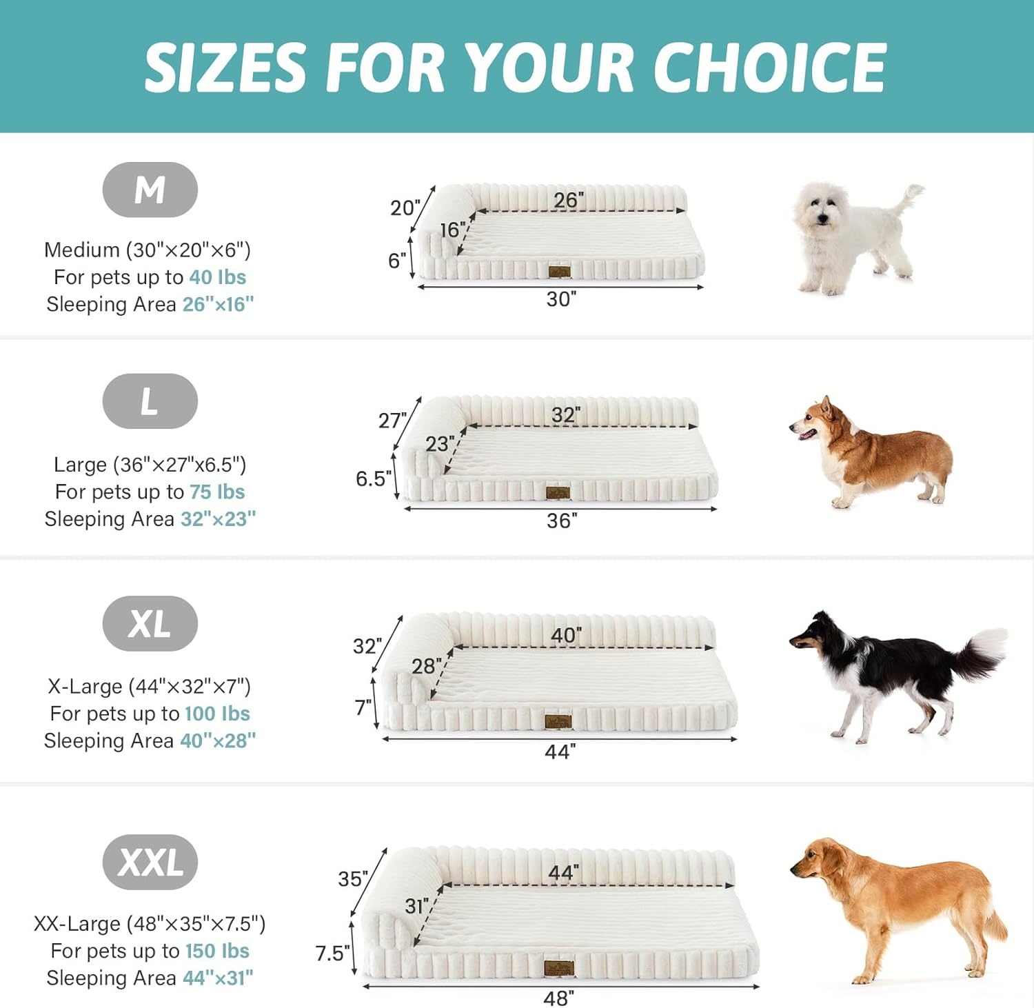 image:imageCOZY KISS Medium Dog Bed Faux Rabbit Fur Orthopedic Foam Dog Bed with Sides Removable Washable Cover amp Waterproof Lining Comfortable Pet Couch for Medium Dogs Cream 36 L x 27 W x 65 ThCream
