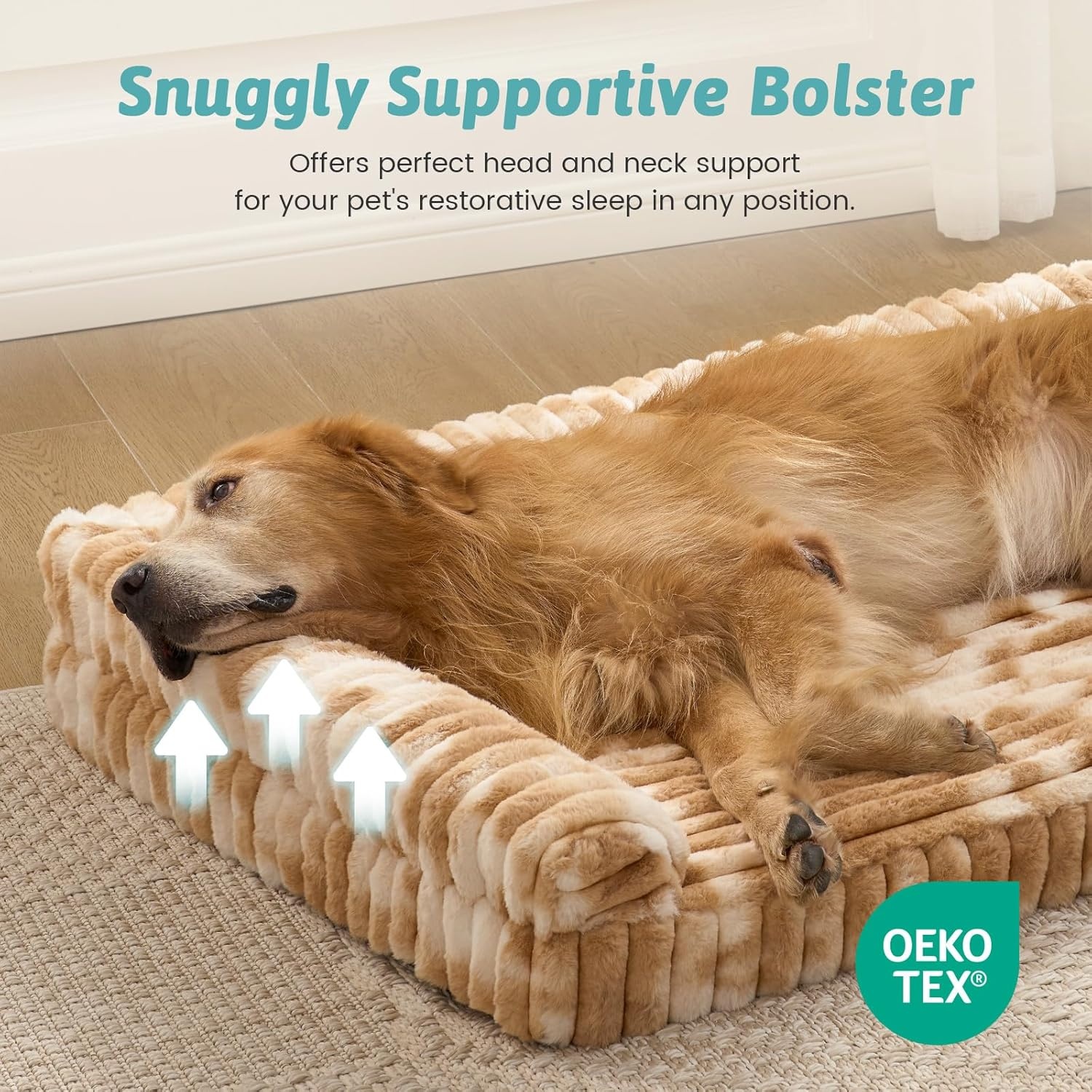 image:imageCOZY KISS Medium Dog Bed Faux Rabbit Fur Orthopedic Foam Dog Bed with Sides Removable Washable Cover amp Waterproof Lining Comfortable Pet Couch for Medium Dogs Cream 36 L x 27 W x 65 ThTieDye Brown