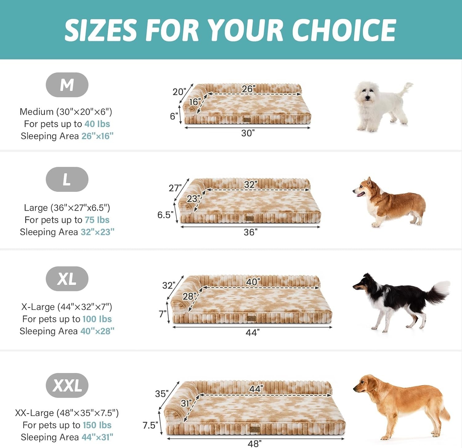 image:imageCOZY KISS Medium Dog Bed Faux Rabbit Fur Orthopedic Foam Dog Bed with Sides Removable Washable Cover amp Waterproof Lining Comfortable Pet Couch for Medium Dogs Cream 36 L x 27 W x 65 ThTieDye Brown
