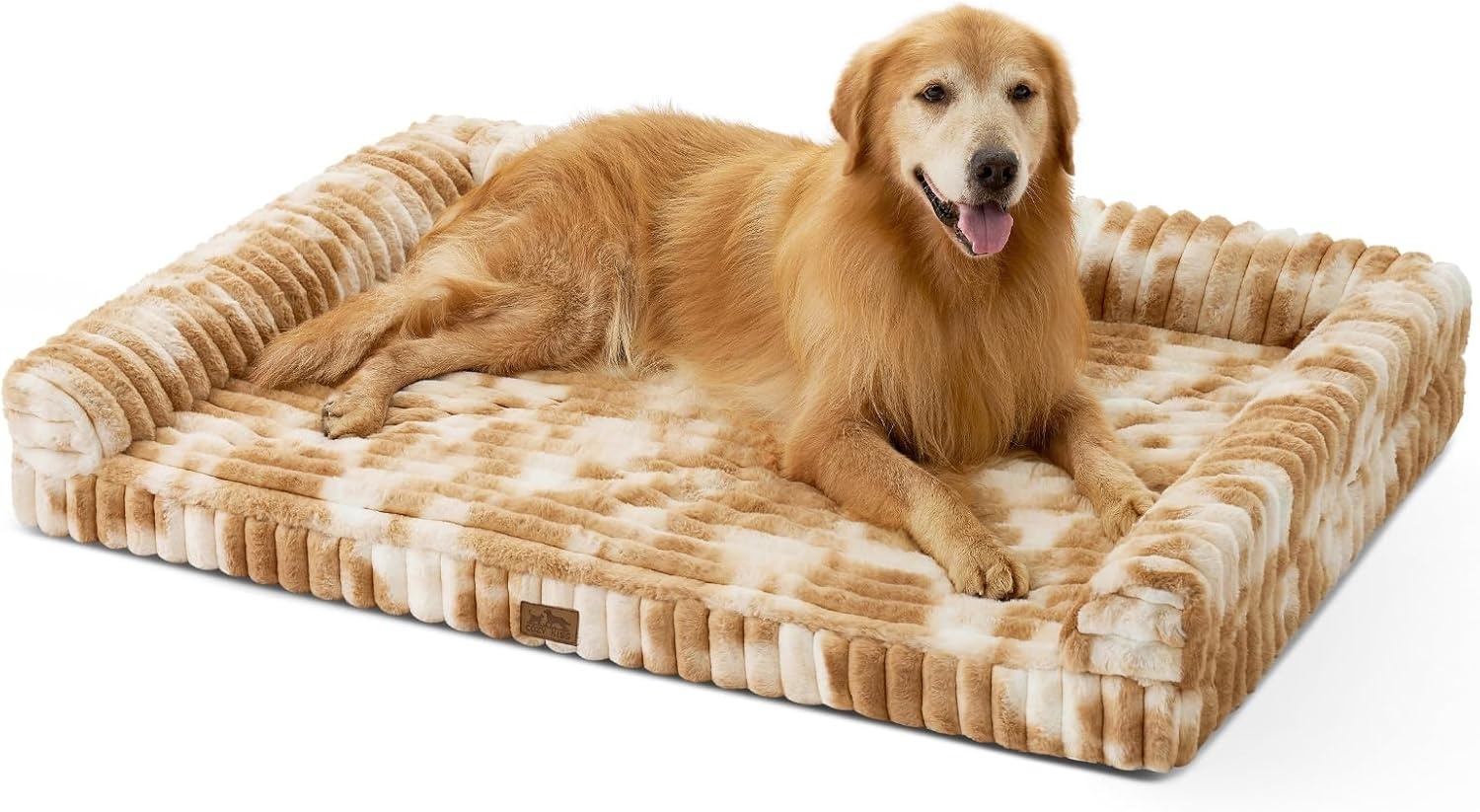 image:imageCOZY KISS Medium Dog Bed Faux Rabbit Fur Orthopedic Foam Dog Bed with Sides Removable Washable Cover amp Waterproof Lining Comfortable Pet Couch for Medium Dogs Cream 36 L x 27 W x 65 ThTieDye Brown