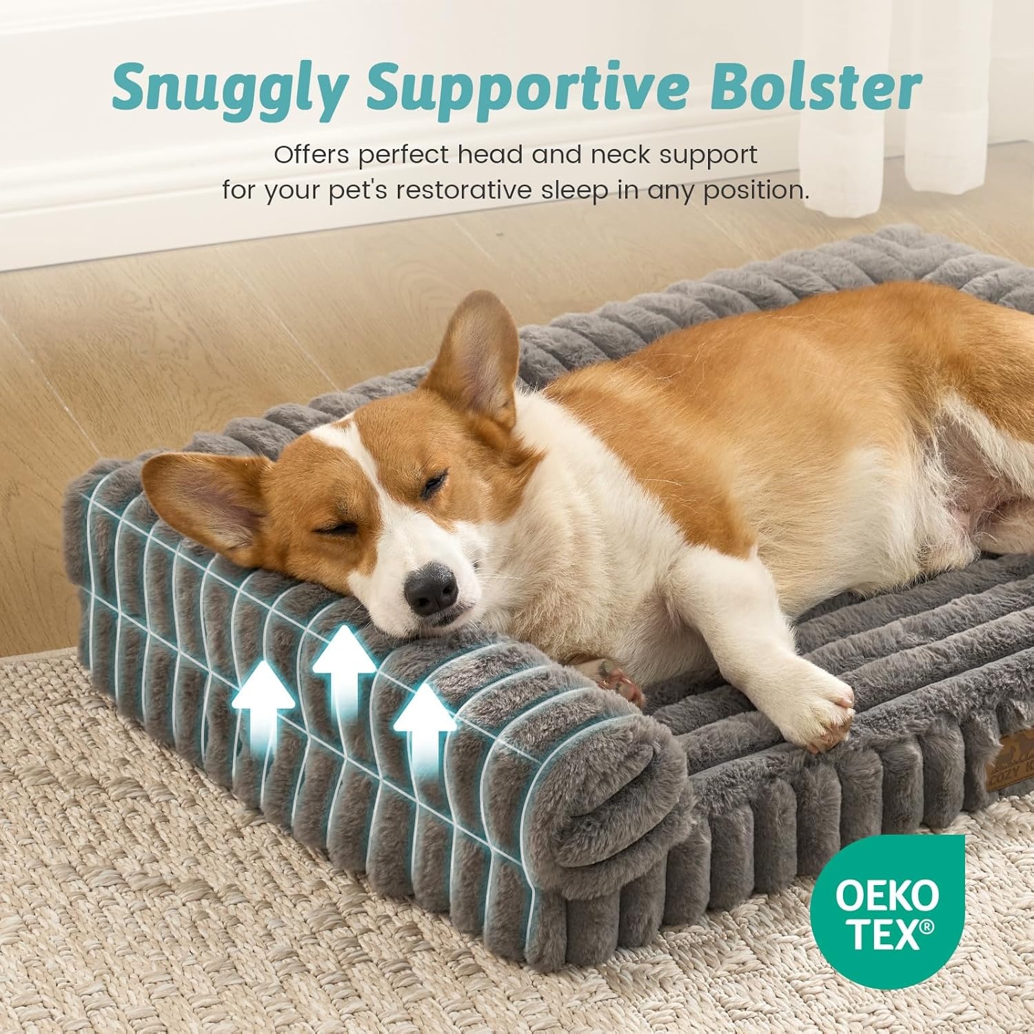 image:imageCOZY KISS Medium Dog Bed Faux Rabbit Fur Orthopedic Foam Dog Bed with Sides Removable Washable Cover amp Waterproof Lining Comfortable Pet Couch for Medium Dogs Cream 36 L x 27 W x 65 ThGrey