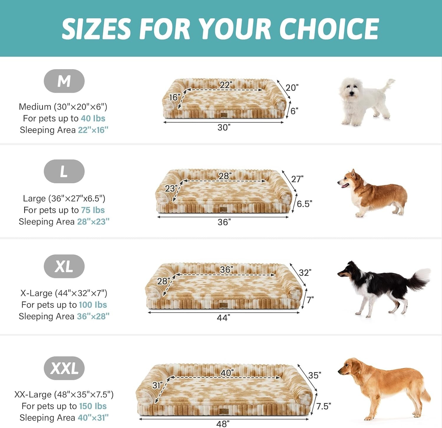image:imageCOZY KISS Medium Dog Bed Faux Rabbit Fur Orthopedic Foam Dog Bed with Sides Removable Washable Cover amp Waterproof Lining Comfortable Pet Couch for Medium Dogs Cream 36 L x 27 W x 65 ThTieDye Brown