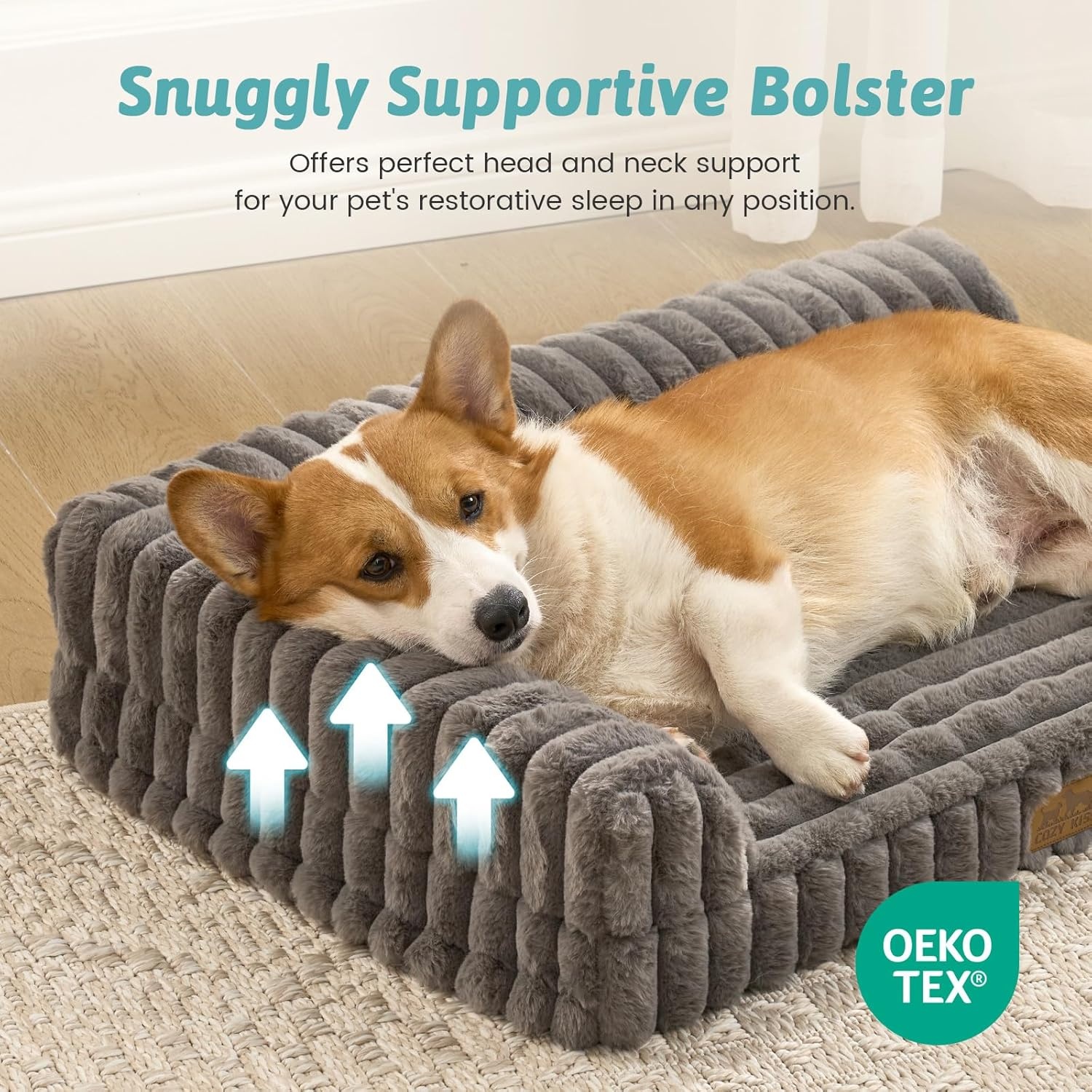 image:imageCOZY KISS Medium Dog Bed Faux Rabbit Fur Orthopedic Foam Dog Bed with Sides Removable Washable Cover amp Waterproof Lining Comfortable Pet Couch for Medium Dogs Cream 36 L x 27 W x 65 ThGrey