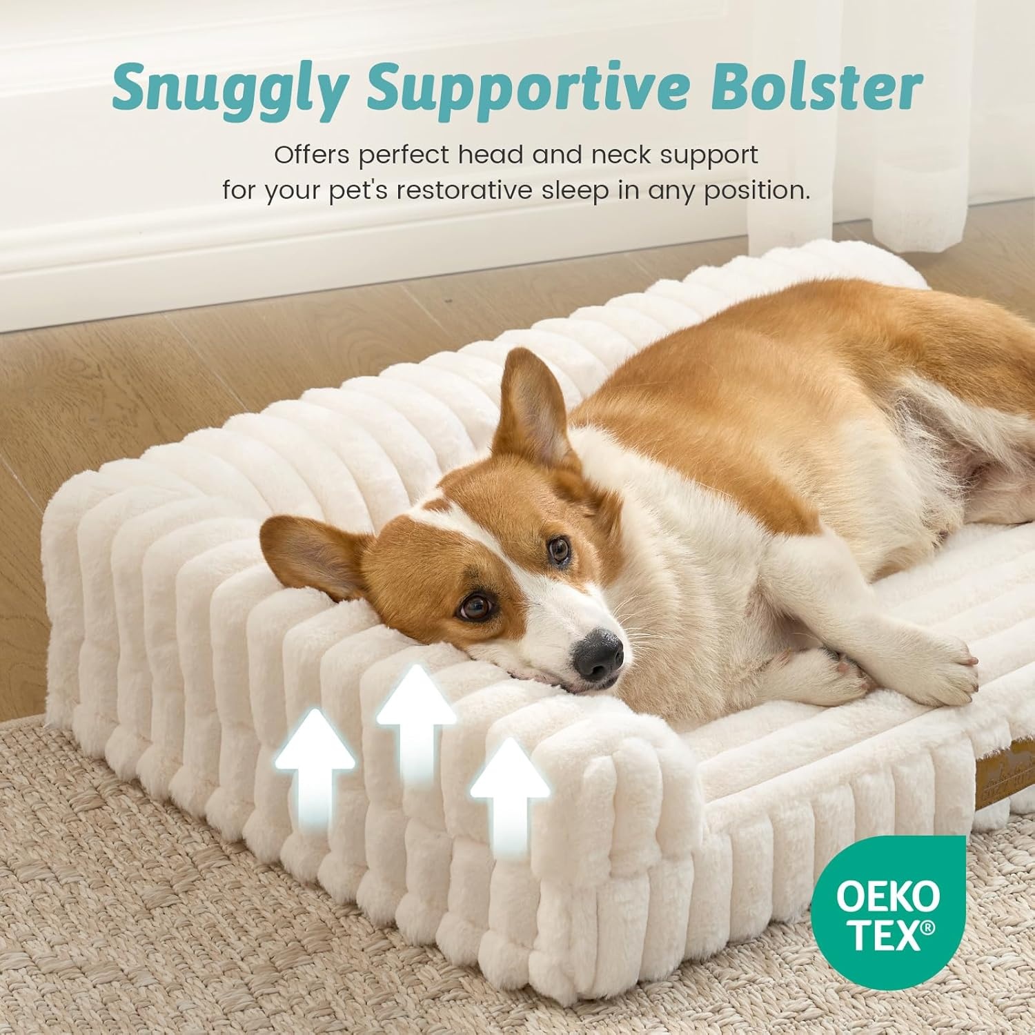 image:imageCOZY KISS Medium Dog Bed Faux Rabbit Fur Orthopedic Foam Dog Bed with Sides Removable Washable Cover amp Waterproof Lining Comfortable Pet Couch for Medium Dogs Cream 36 L x 27 W x 65 ThCream