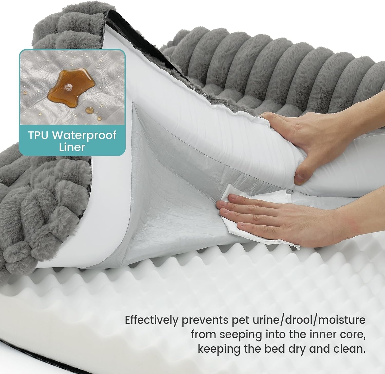 image:imageCOZY KISS Medium Dog Bed Faux Rabbit Fur Orthopedic Foam Dog Bed with Sides Removable Washable Cover amp Waterproof Lining Comfortable Pet Couch for Medium Dogs Cream 36 L x 27 W x 65 ThGrey