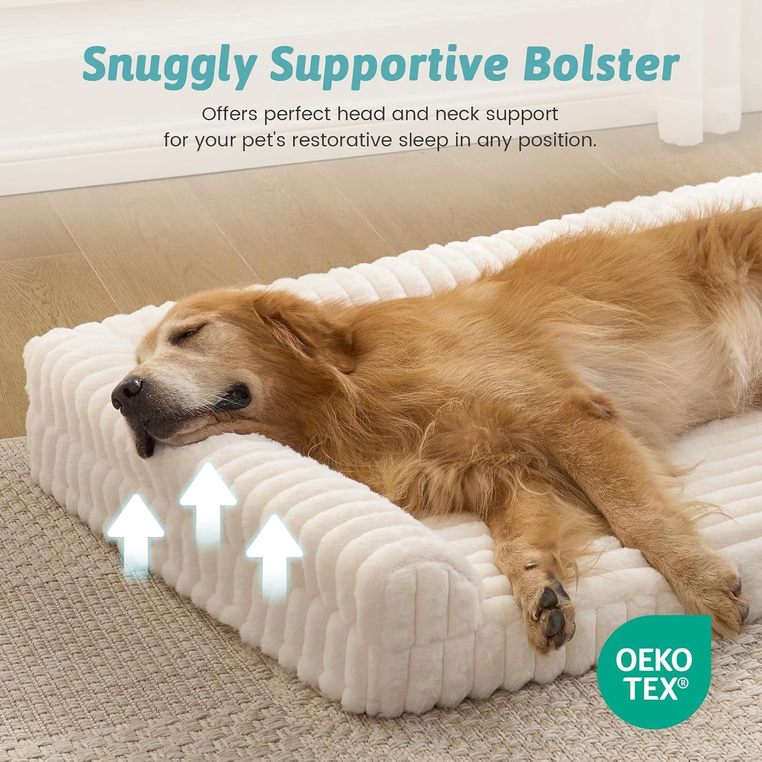 image:imageCOZY KISS Medium Dog Bed Faux Rabbit Fur Orthopedic Foam Dog Bed with Sides Removable Washable Cover amp Waterproof Lining Comfortable Pet Couch for Medium Dogs Cream 36 L x 27 W x 65 ThCream