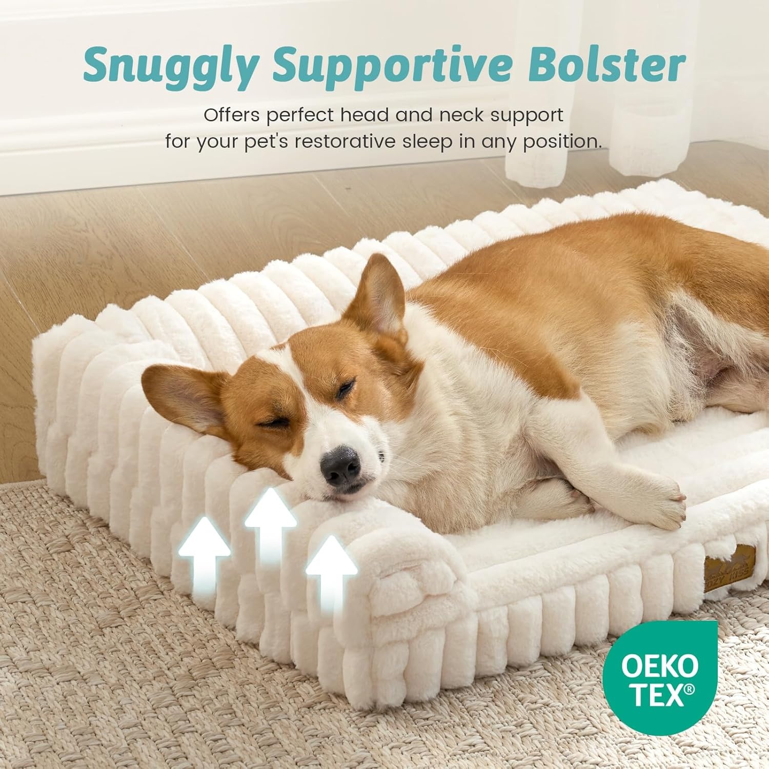 image:imageCOZY KISS Medium Dog Bed Faux Rabbit Fur Orthopedic Foam Dog Bed with Sides Removable Washable Cover amp Waterproof Lining Comfortable Pet Couch for Medium Dogs Cream 36 L x 27 W x 65 ThCream