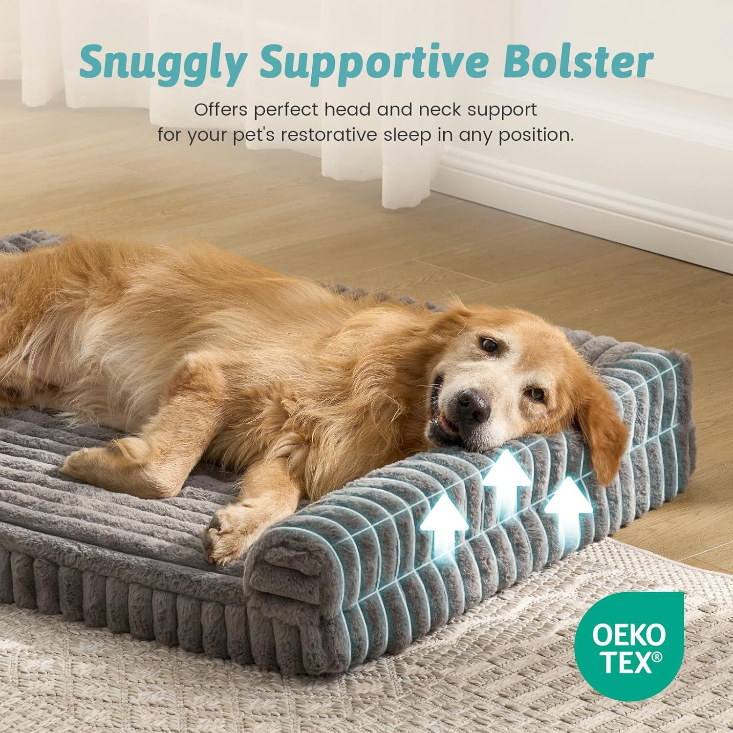 image:imageCOZY KISS Medium Dog Bed Faux Rabbit Fur Orthopedic Foam Dog Bed with Sides Removable Washable Cover amp Waterproof Lining Comfortable Pet Couch for Medium Dogs Cream 36 L x 27 W x 65 ThGrey