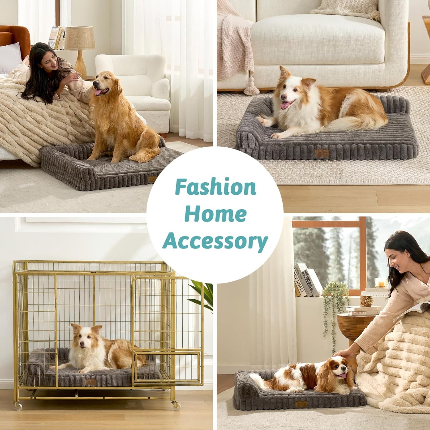 image:imageCOZY KISS Medium Dog Bed Faux Rabbit Fur Orthopedic Foam Dog Bed with Sides Removable Washable Cover amp Waterproof Lining Comfortable Pet Couch for Medium Dogs Cream 36 L x 27 W x 65 ThGrey