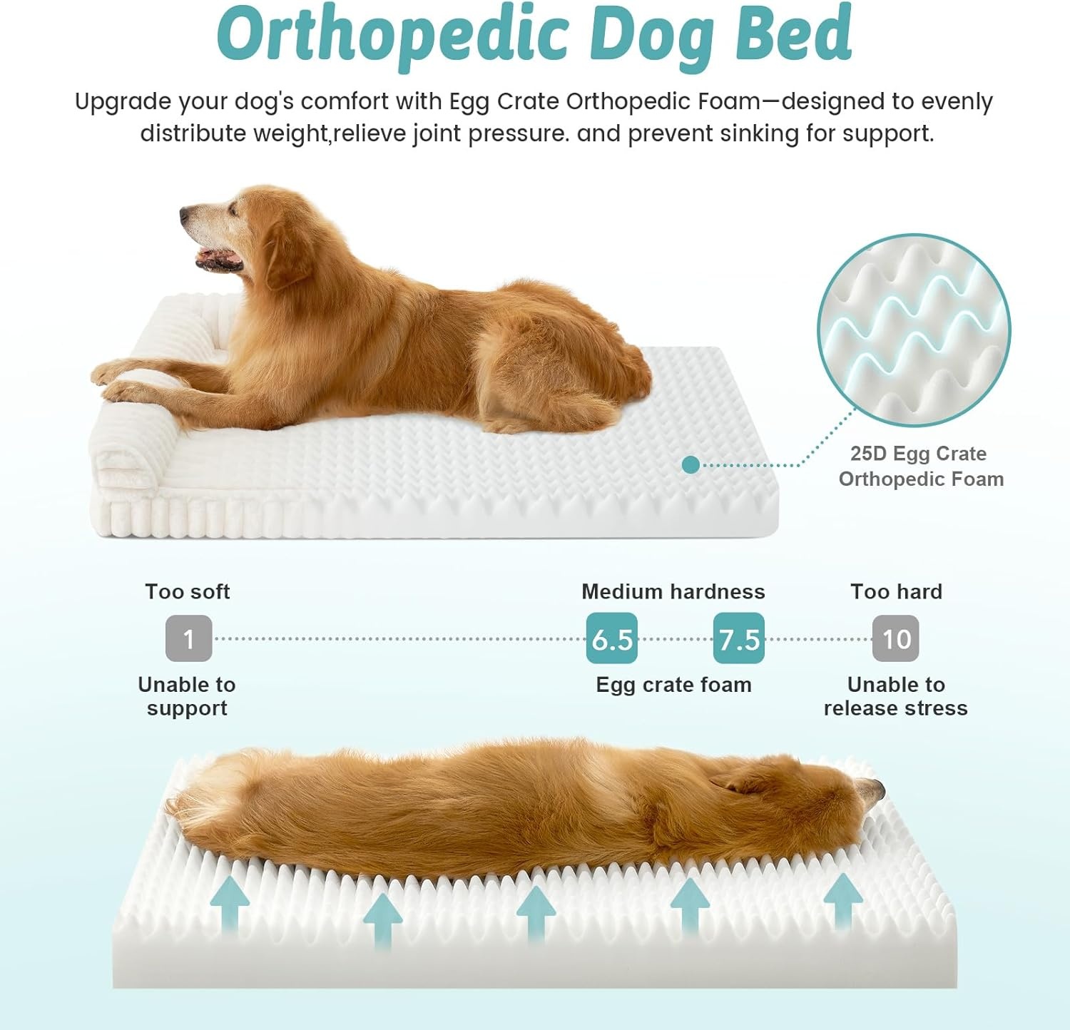 image:imageCOZY KISS Medium Dog Bed Faux Rabbit Fur Orthopedic Foam Dog Bed with Sides Removable Washable Cover amp Waterproof Lining Comfortable Pet Couch for Medium Dogs Cream 36 L x 27 W x 65 ThCream