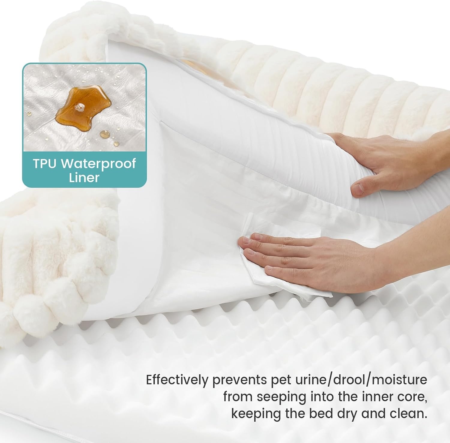 image:imageCOZY KISS Medium Dog Bed Faux Rabbit Fur Orthopedic Foam Dog Bed with Sides Removable Washable Cover amp Waterproof Lining Comfortable Pet Couch for Medium Dogs Cream 36 L x 27 W x 65 ThCream