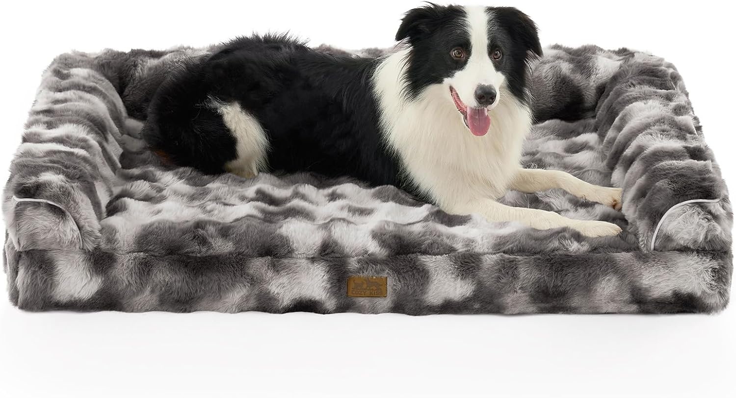 image:imageFaux Fur Orthopedic Dog Bed Dog Bed for Large Size Supportive Foam Pet Sofa with Waterproof Lining Cover Washable UShaped Pet Couch with AntiSlip Bottom Tiedye Grey L 36x27x65 inchTiedye Grey