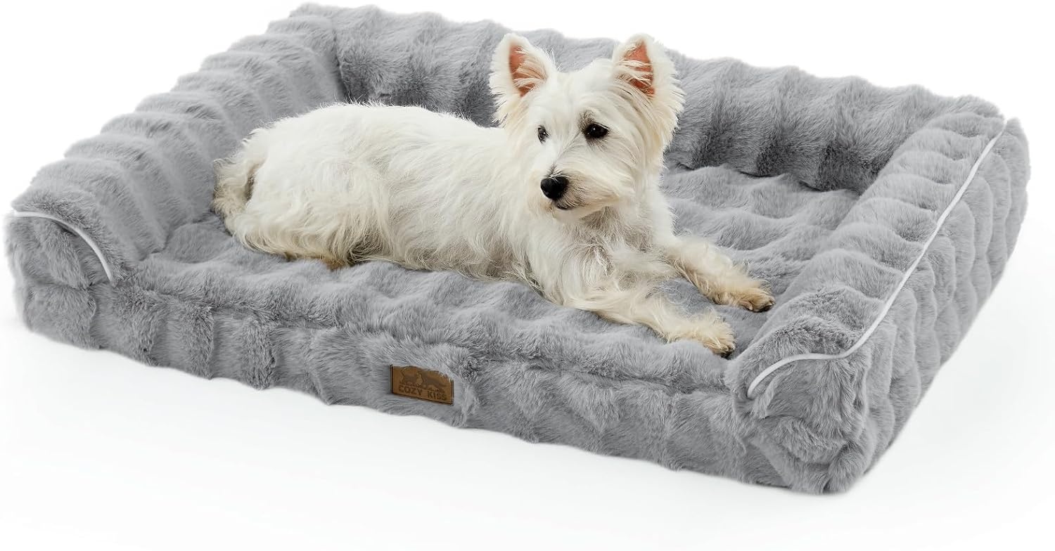 image:imageFaux Fur Orthopedic Dog Bed Dog Bed for Large Size Supportive Foam Pet Sofa with Waterproof Lining Cover Washable UShaped Pet Couch with AntiSlip Bottom Tiedye Grey L 36x27x65 inchGrey