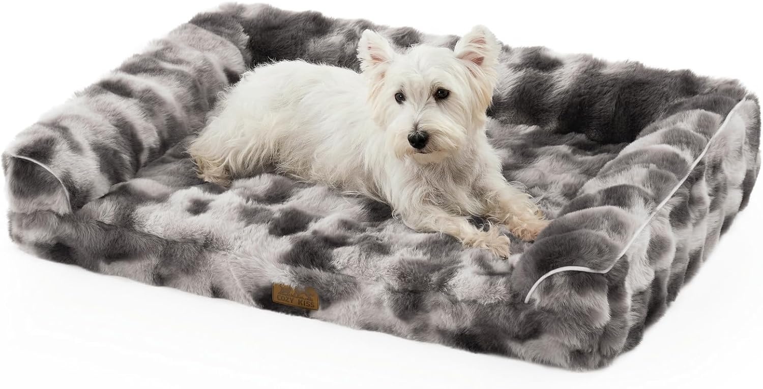 image:imageFaux Fur Orthopedic Dog Bed Dog Bed for Large Size Supportive Foam Pet Sofa with Waterproof Lining Cover Washable UShaped Pet Couch with AntiSlip Bottom Tiedye Grey L 36x27x65 inchTiedye Grey