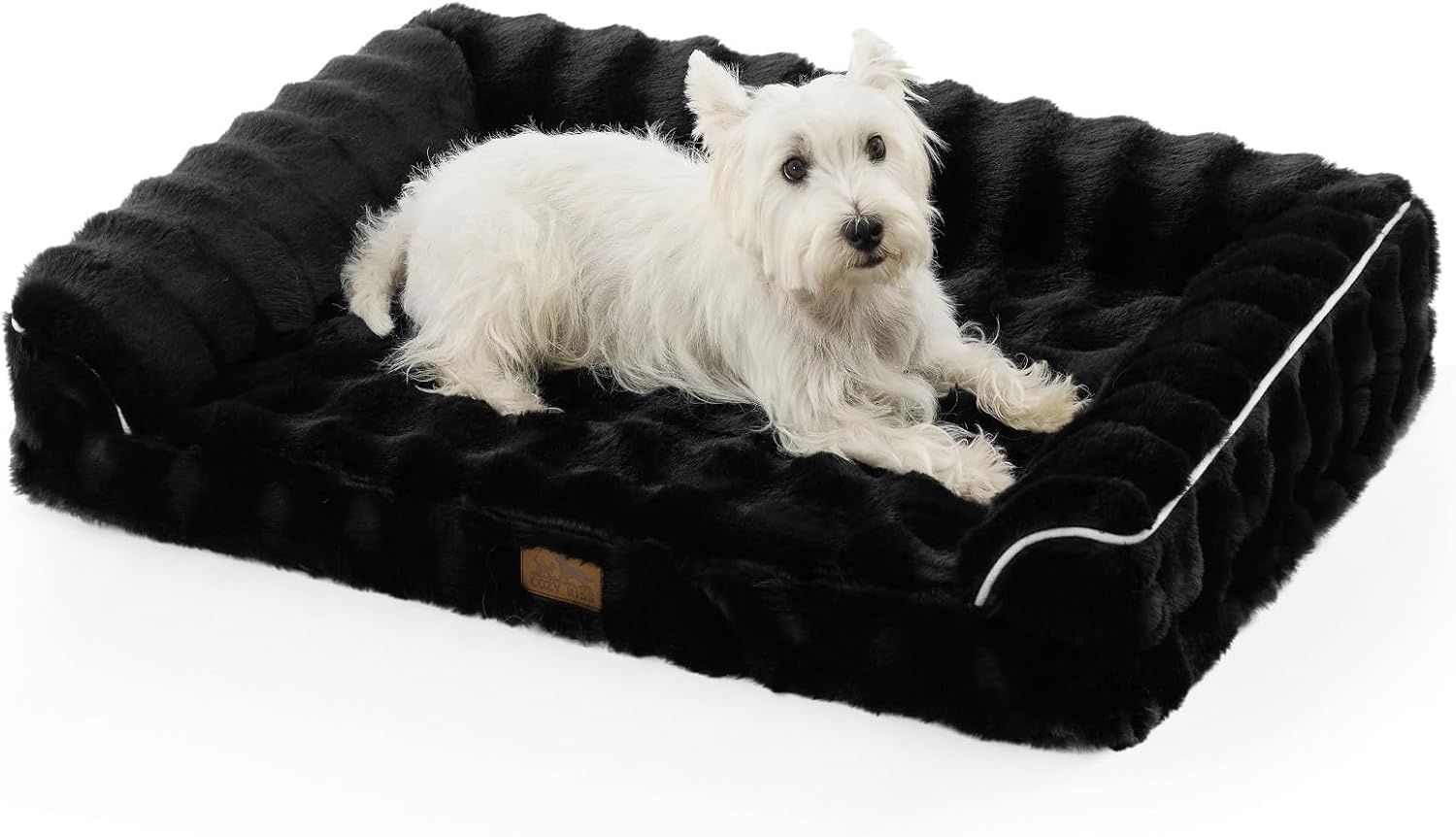 image:imageFaux Fur Orthopedic Dog Bed Dog Bed for Large Size Supportive Foam Pet Sofa with Waterproof Lining Cover Washable UShaped Pet Couch with AntiSlip Bottom Tiedye Grey L 36x27x65 inchBlack