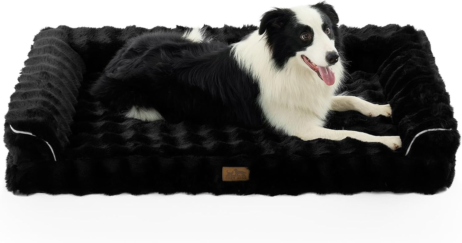 image:imageFaux Fur Orthopedic Dog Bed Dog Bed for Large Size Supportive Foam Pet Sofa with Waterproof Lining Cover Washable UShaped Pet Couch with AntiSlip Bottom Tiedye Grey L 36x27x65 inchBlack
